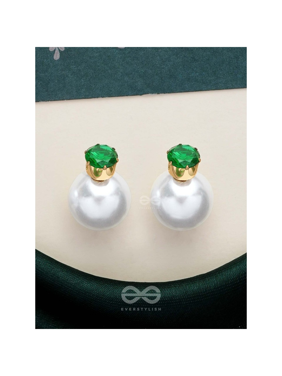 A MYSTIC PEARL - GOLDEN EMBELLISHED EARRINGS (GREEN)