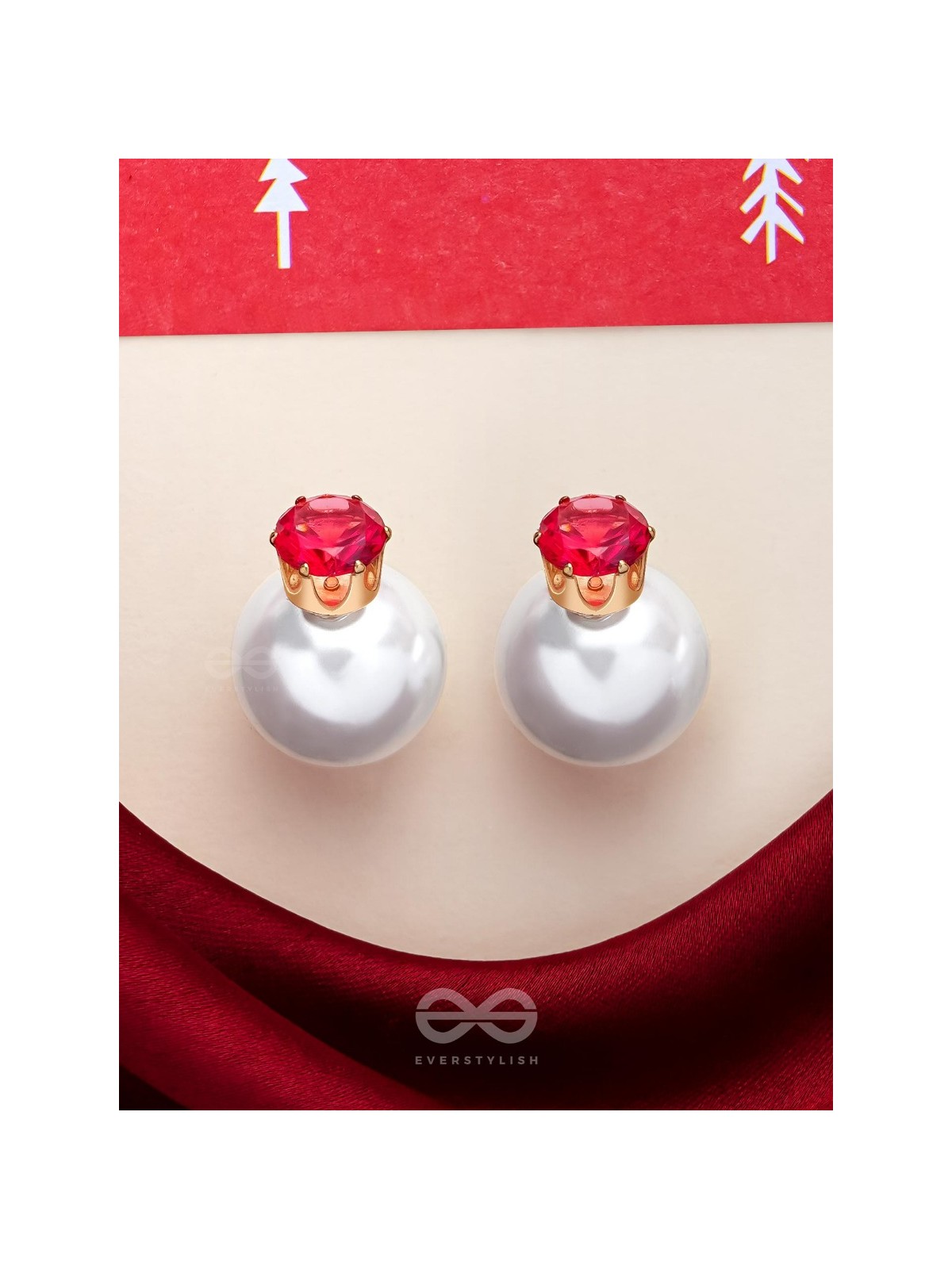 A MYSTIC PEARL - GOLDEN EMBELLISHED EARRINGS (MAGENTA)