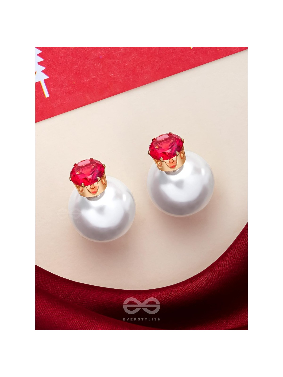 A MYSTIC PEARL - GOLDEN EMBELLISHED EARRINGS (MAGENTA)