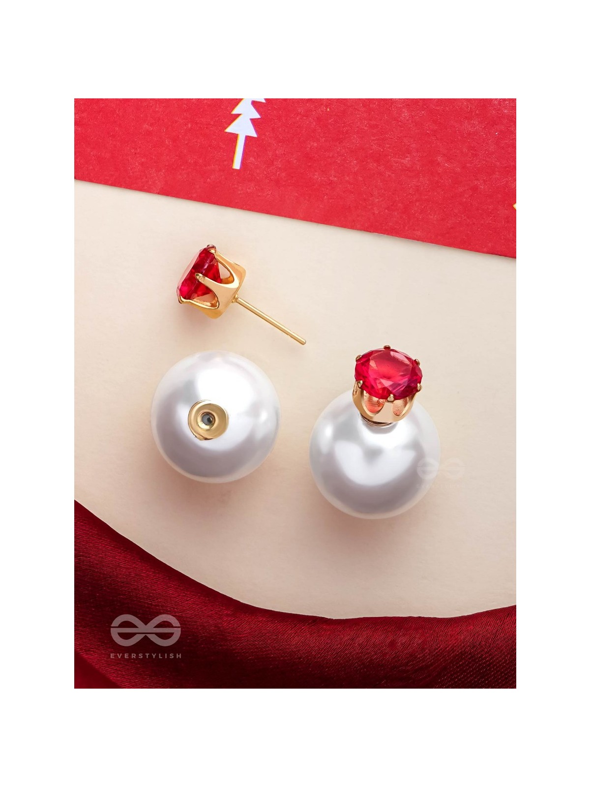 A MYSTIC PEARL - GOLDEN EMBELLISHED EARRINGS (MAGENTA)
