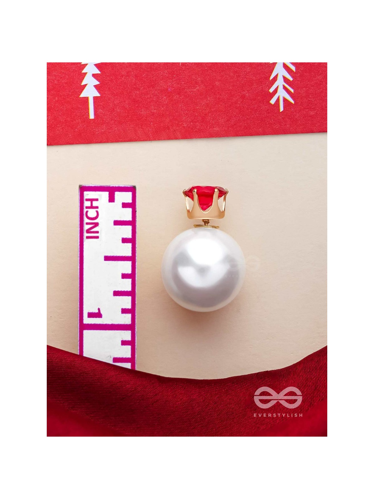 A MYSTIC PEARL - GOLDEN EMBELLISHED EARRINGS (MAGENTA)