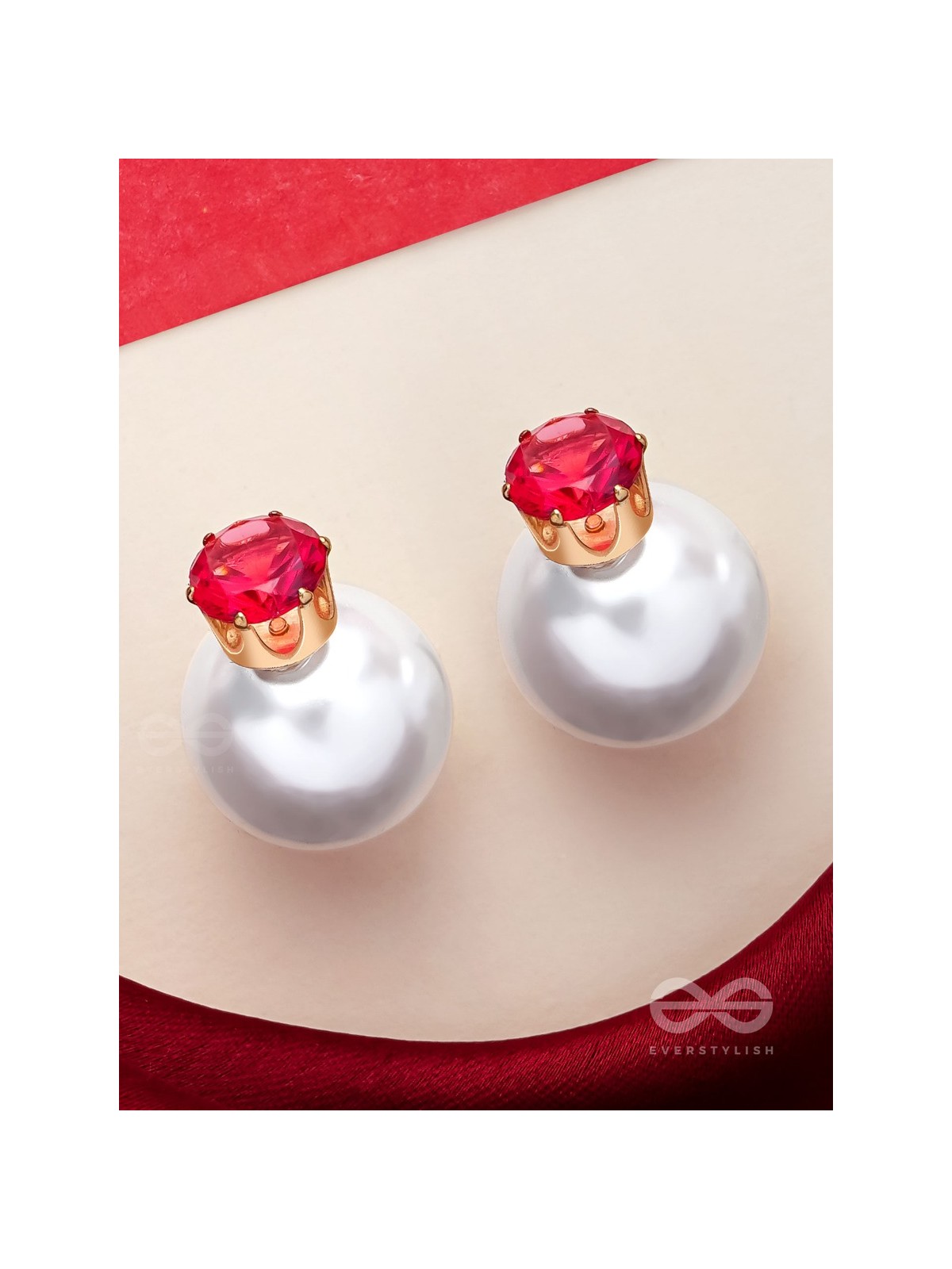 A MYSTIC PEARL - GOLDEN EMBELLISHED EARRINGS (MAGENTA)