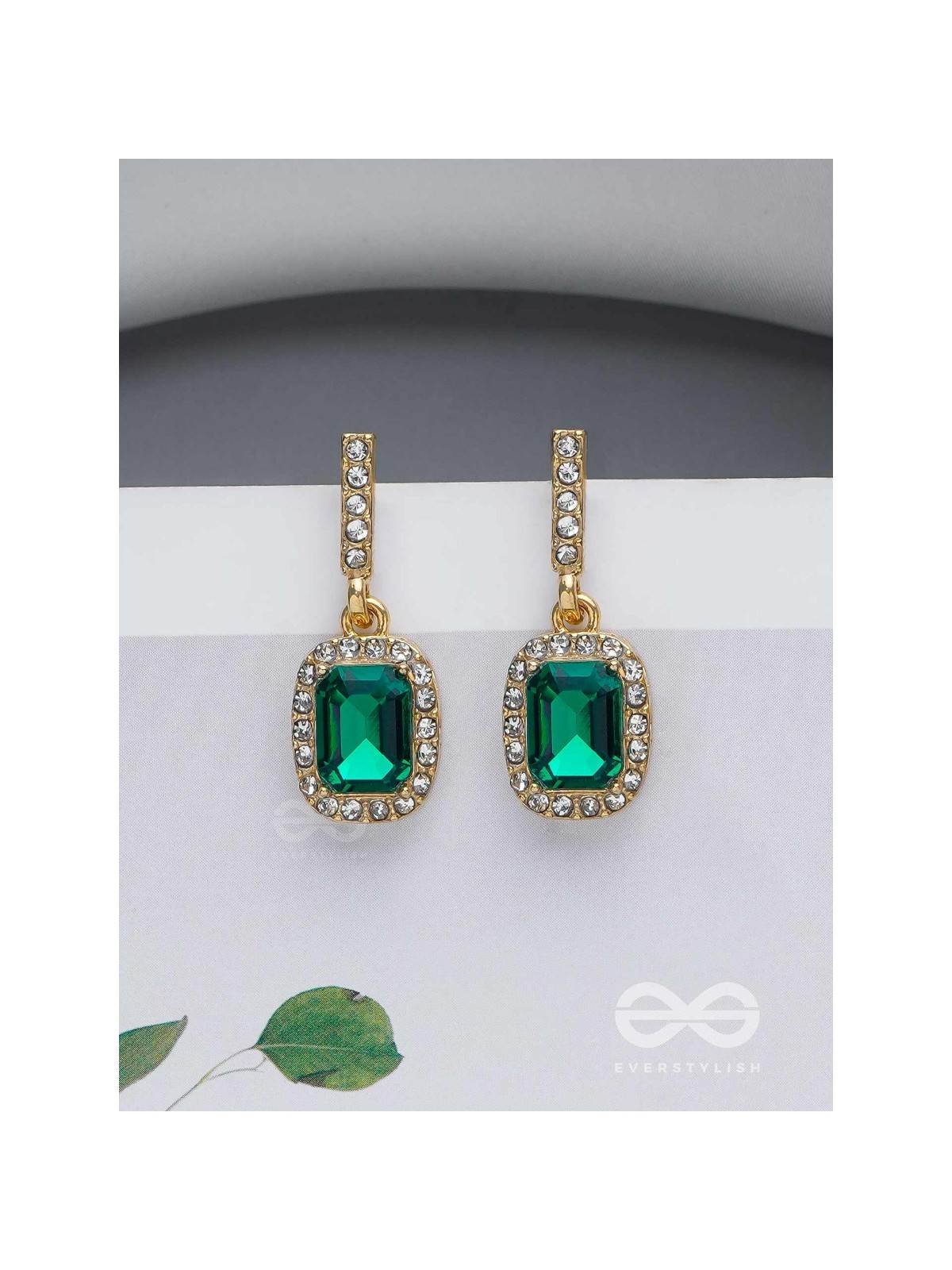 GLOWING GLIMMERS - SILVER AND GREEN EMBELLISHED EARRINGS