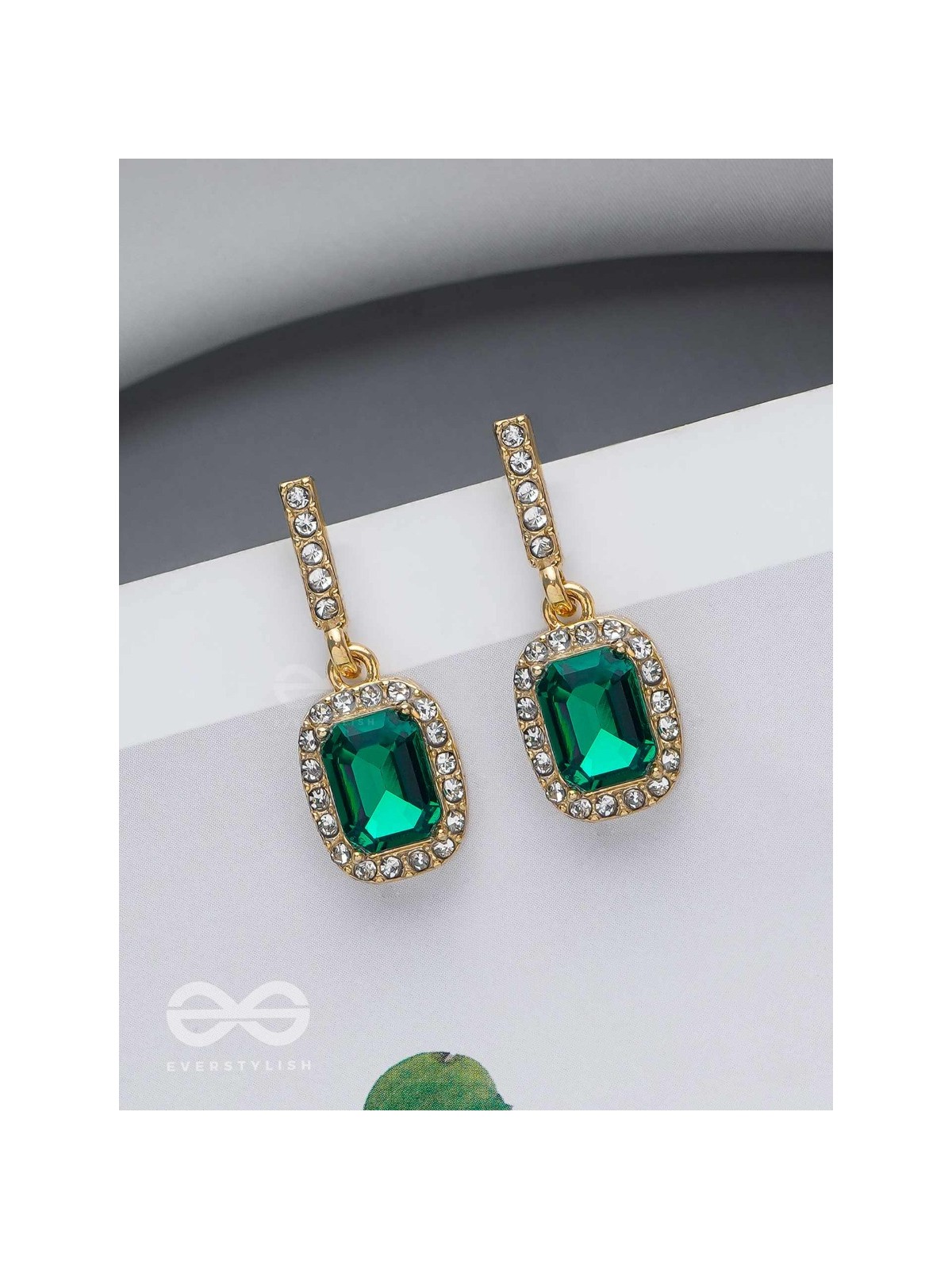 GLOWING GLIMMERS - SILVER AND GREEN EMBELLISHED EARRINGS