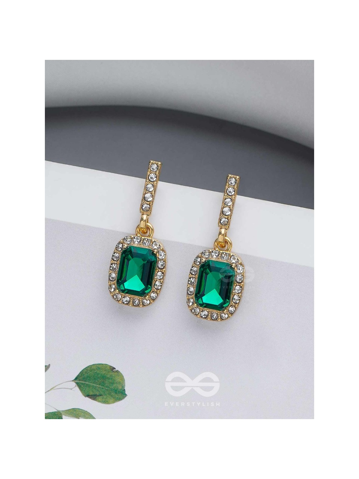 GLOWING GLIMMERS - SILVER AND GREEN EMBELLISHED EARRINGS