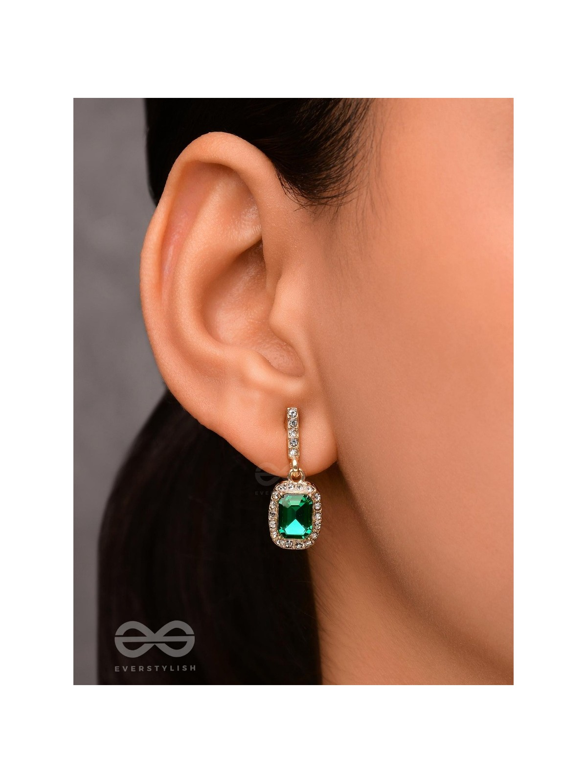 GLOWING GLIMMERS - SILVER AND GREEN EMBELLISHED EARRINGS