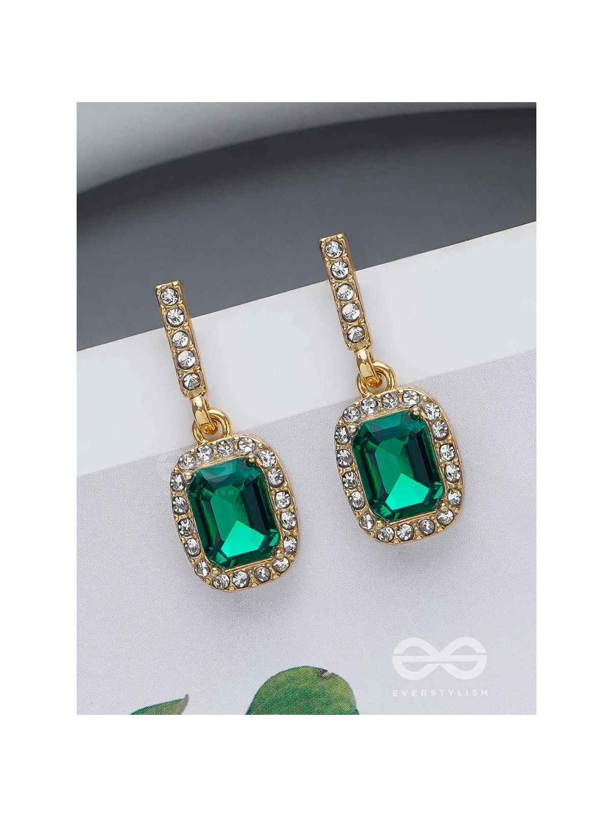 GLOWING GLIMMERS - SILVER AND GREEN EMBELLISHED EARRINGS