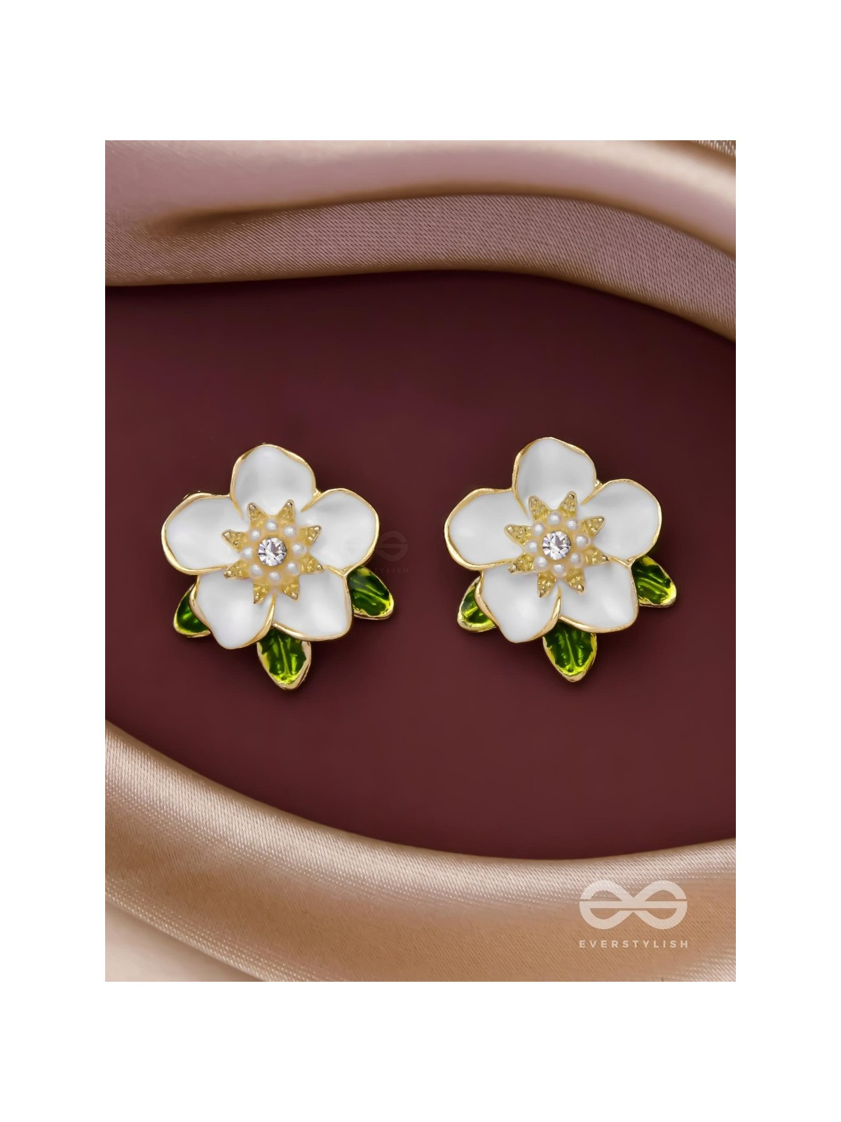 SNOWY BLOSSOMS - GOLDEN EMBELLISHED STUD EARRINGS