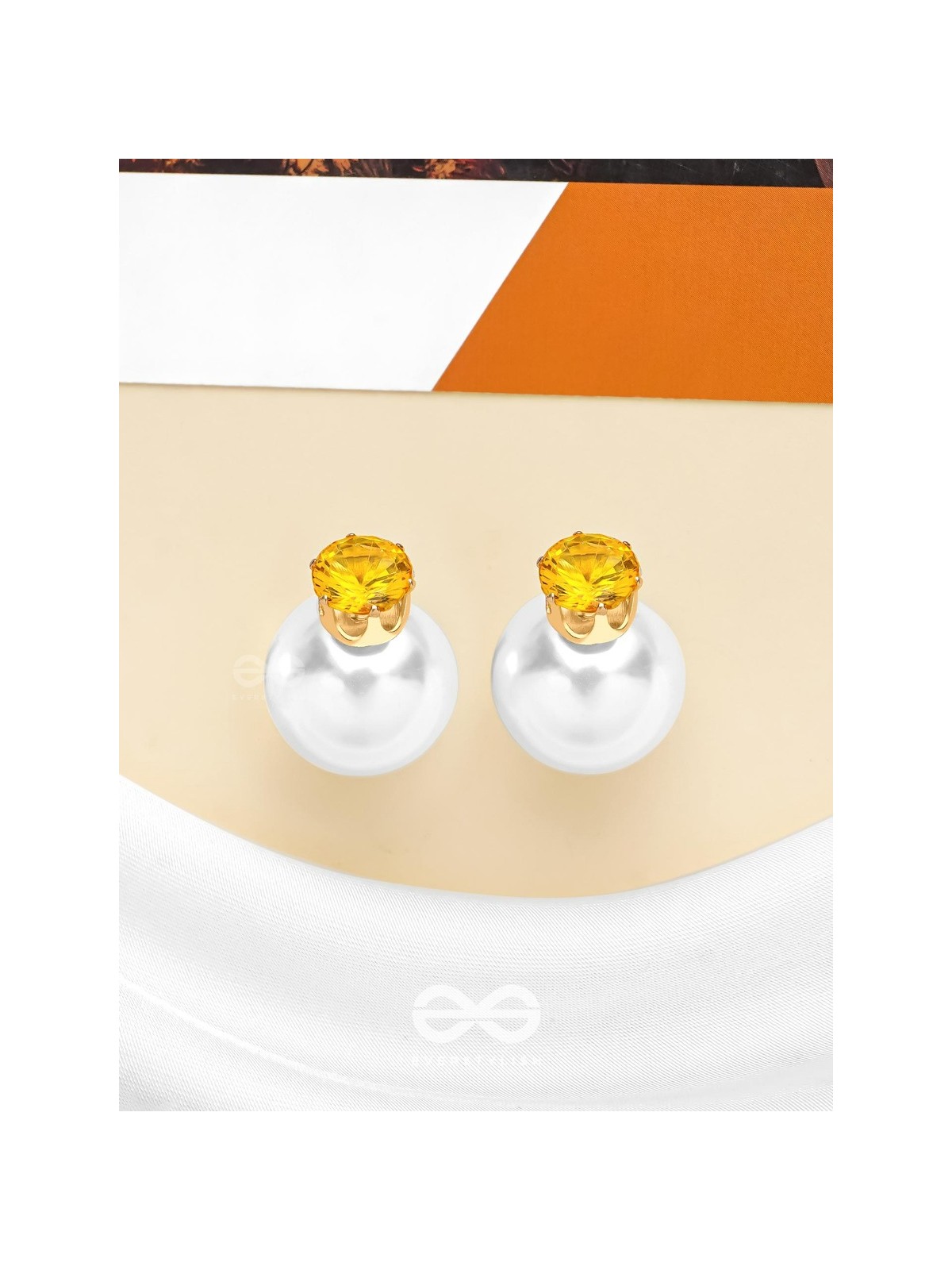 A MYSTIC PEARL - GOLDEN EMBELLISHED EARRINGS (YELLOW)