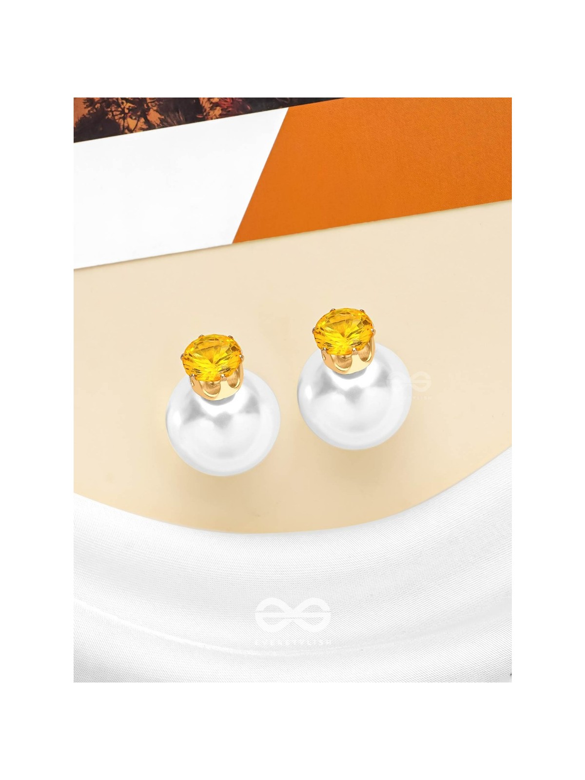 A MYSTIC PEARL - GOLDEN EMBELLISHED EARRINGS (YELLOW)