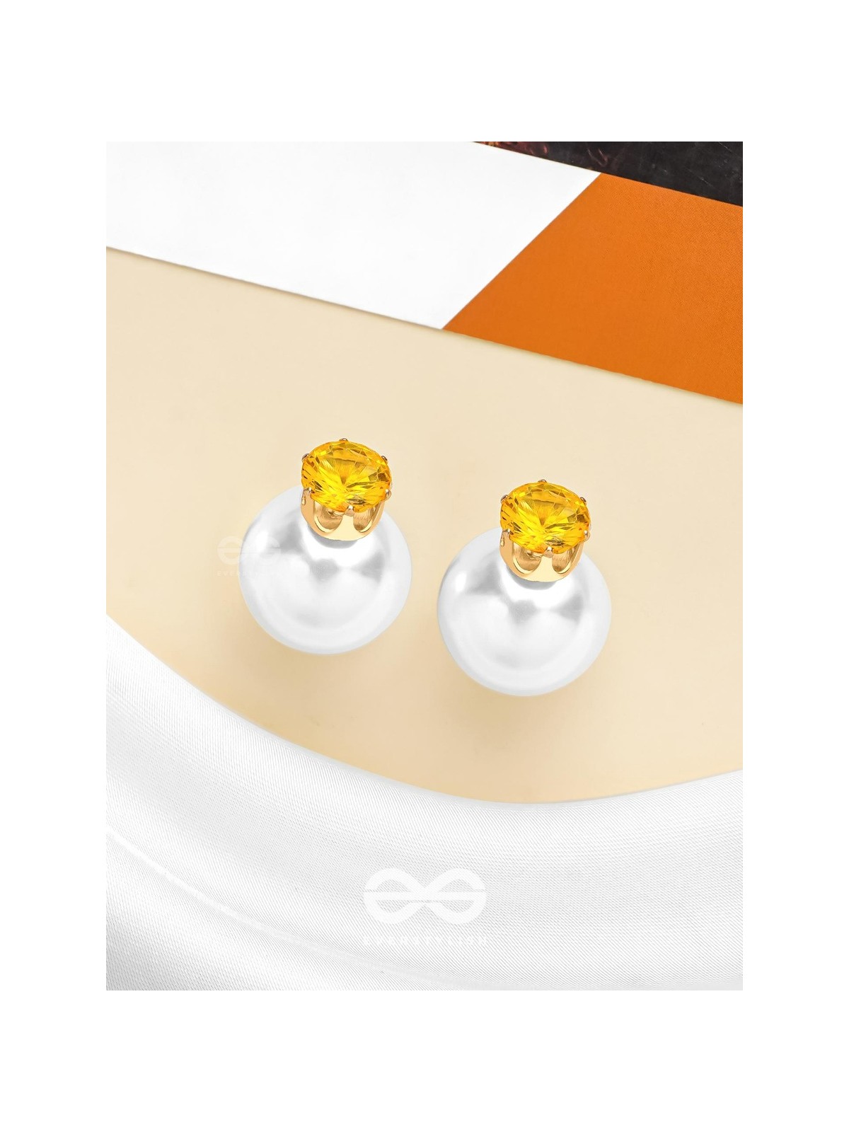 A MYSTIC PEARL - GOLDEN EMBELLISHED EARRINGS (YELLOW)