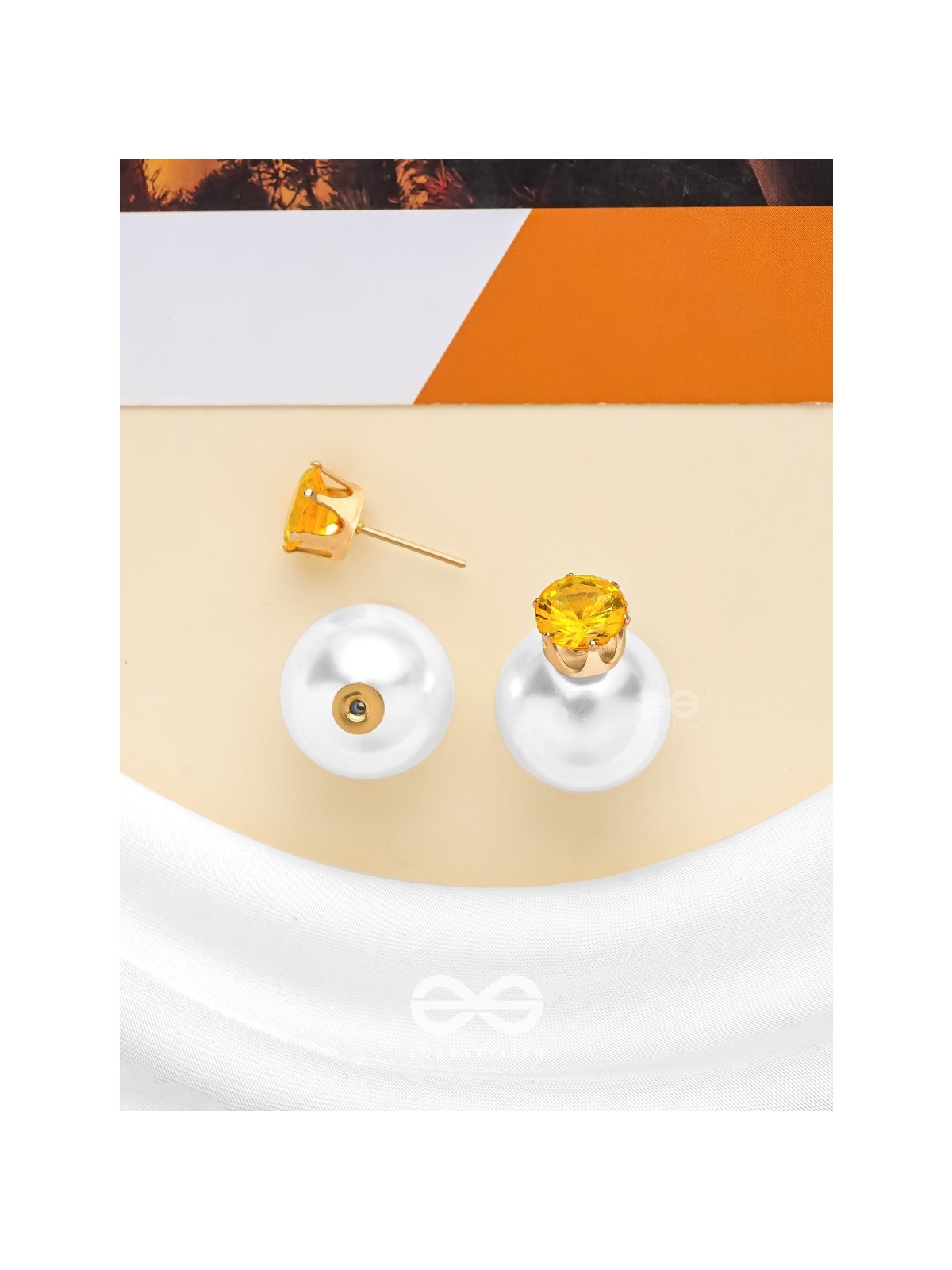 A MYSTIC PEARL - GOLDEN EMBELLISHED EARRINGS (YELLOW)