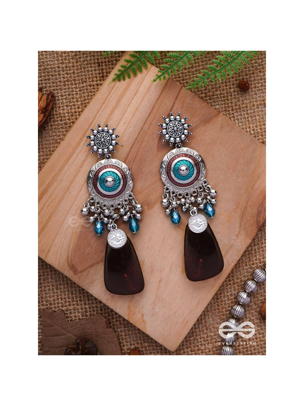 The Infinity Swirls - Enamelled Oxidised Earrings