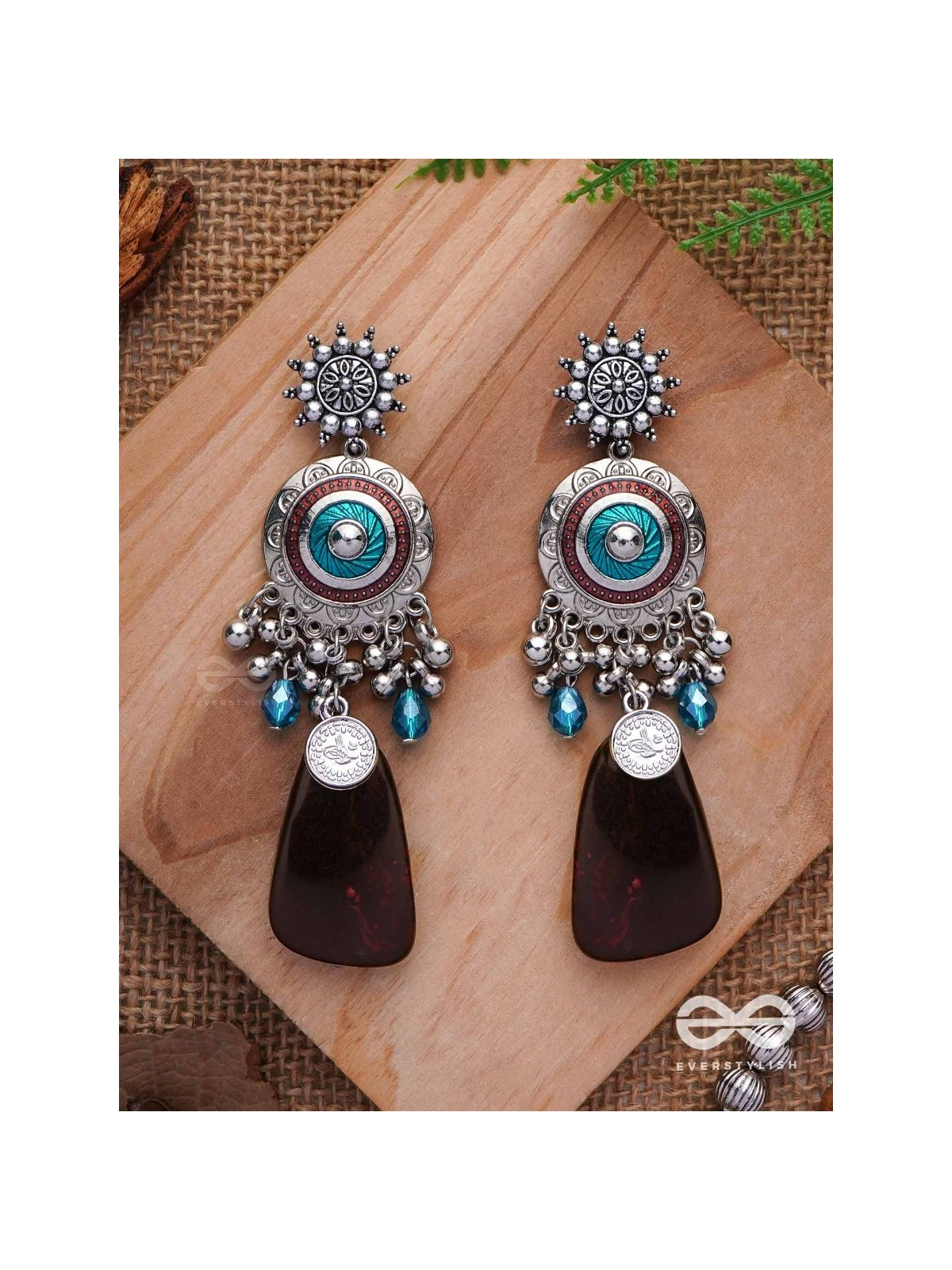 The Infinity Swirls - Enamelled Oxidised Earrings