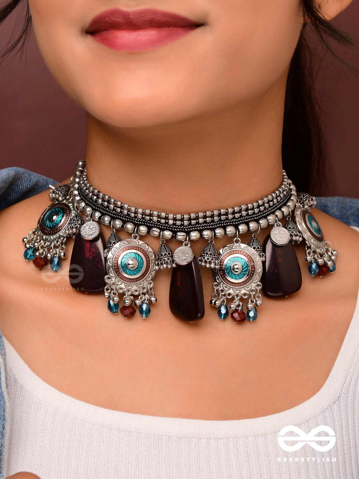 The Cosmic Spheres - Enamelled Oxidised Choker Neckpiece