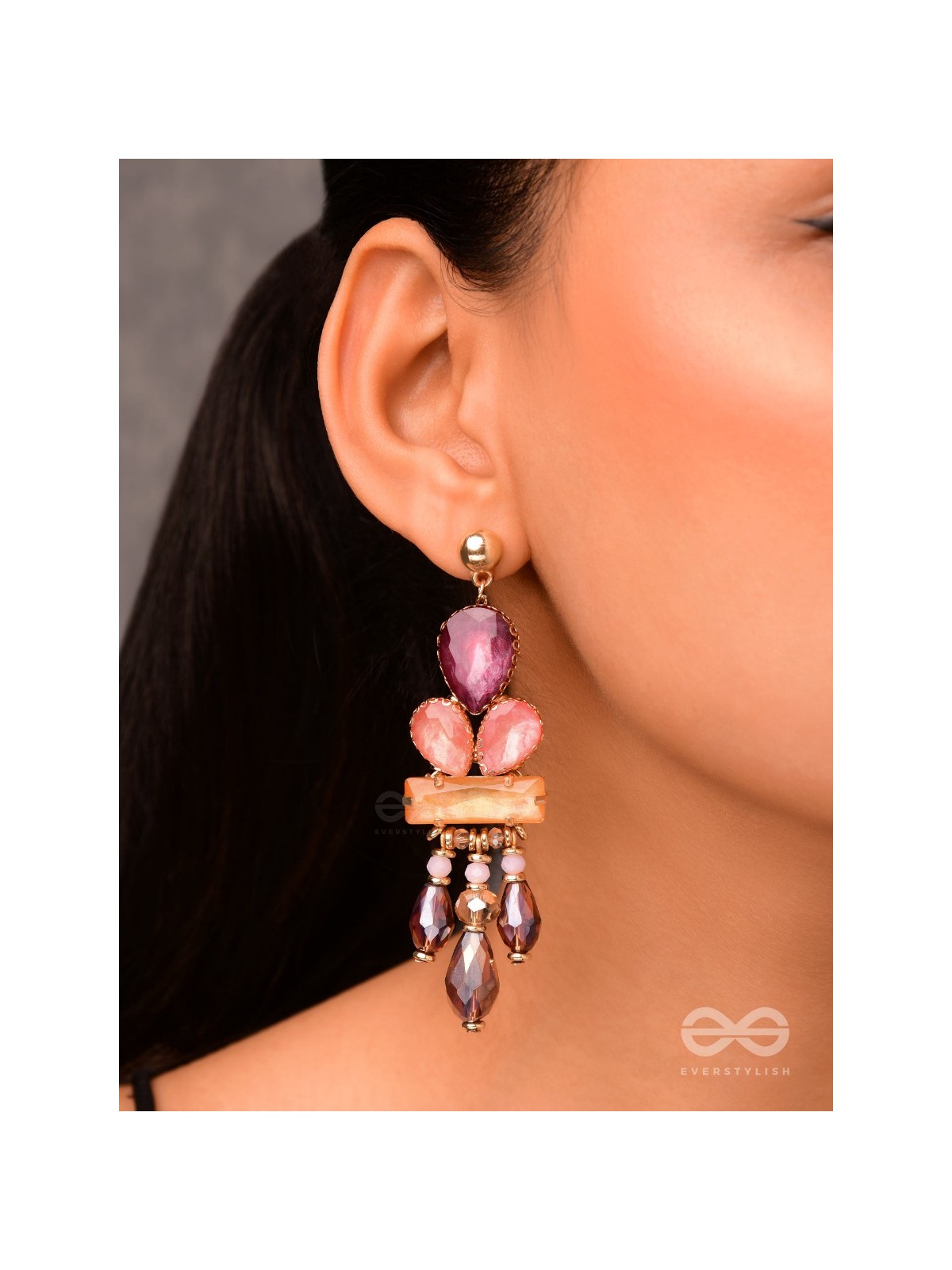 The Radiant Cascade - Golden Embellished Earrings