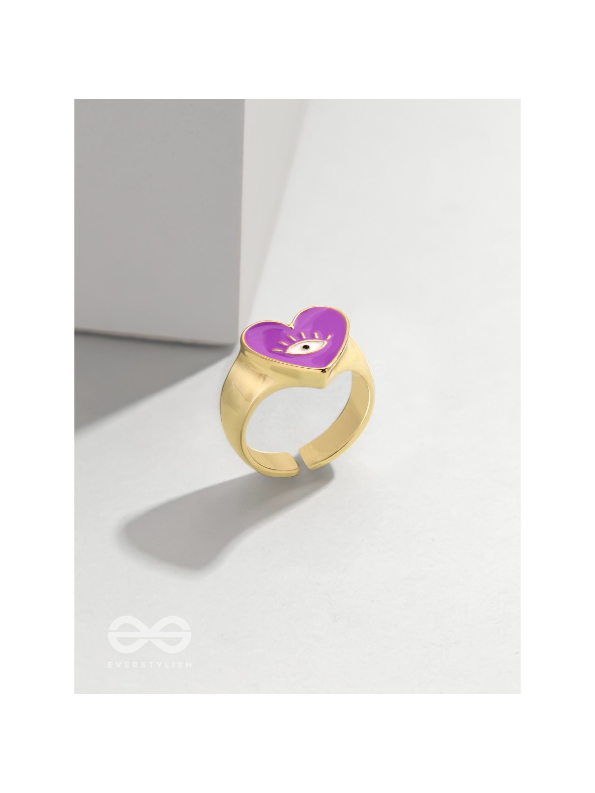 Eye Heart You - Purple Enamelled Golden Ring (Adjustable)