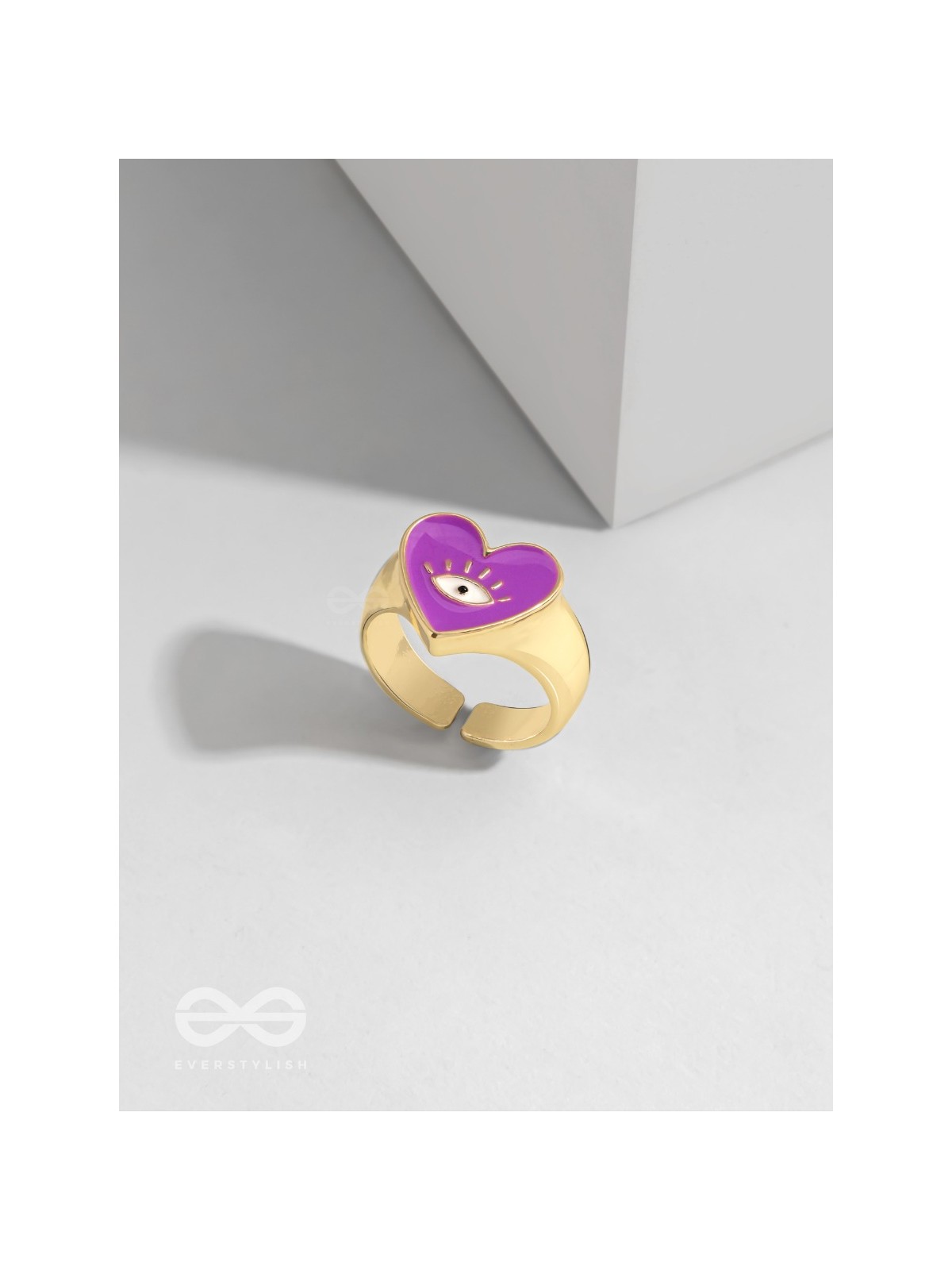 Eye Heart You - Purple Enamelled Golden Ring (Adjustable)