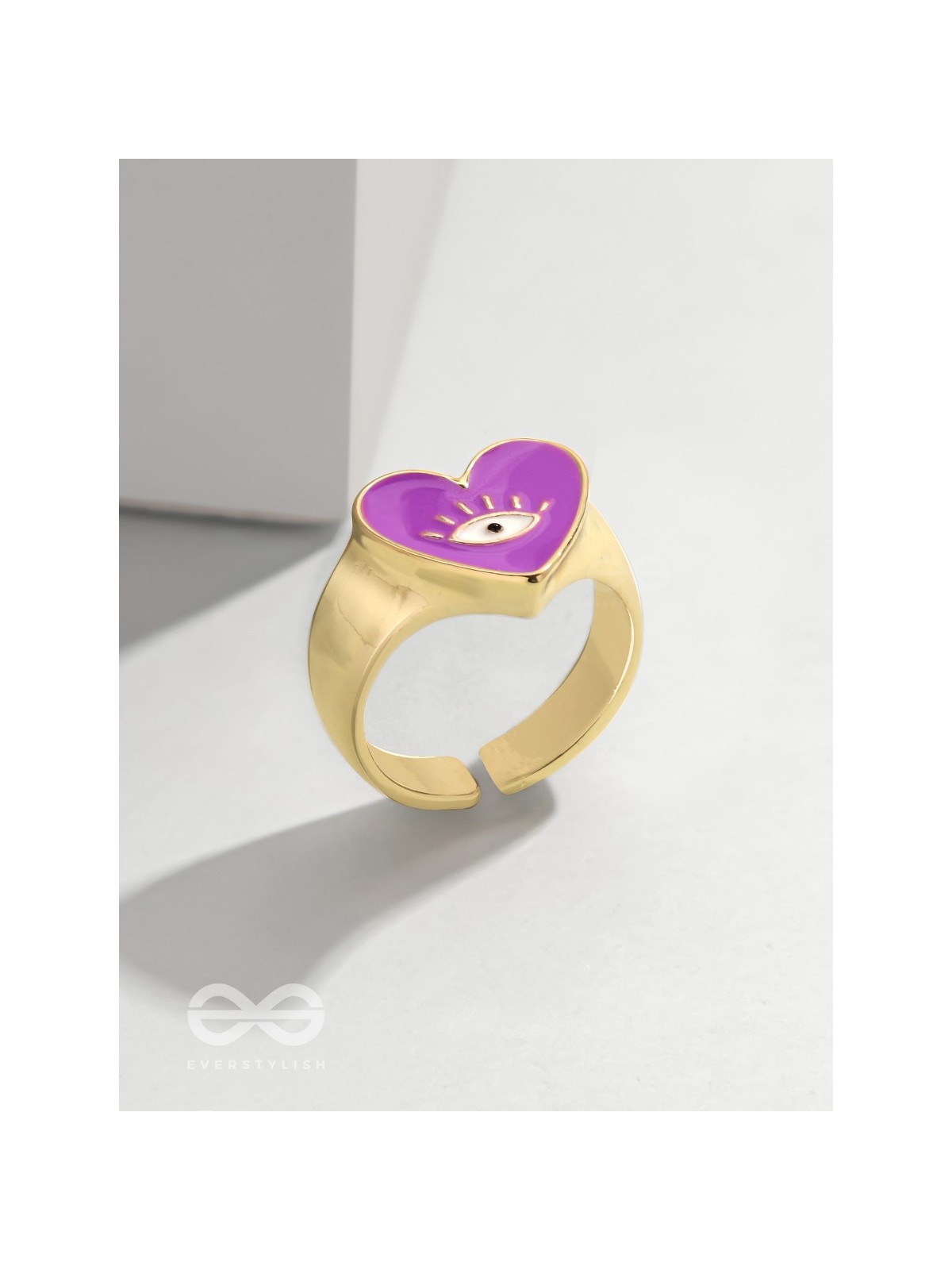Eye Heart You - Purple Enamelled Golden Ring (Adjustable)