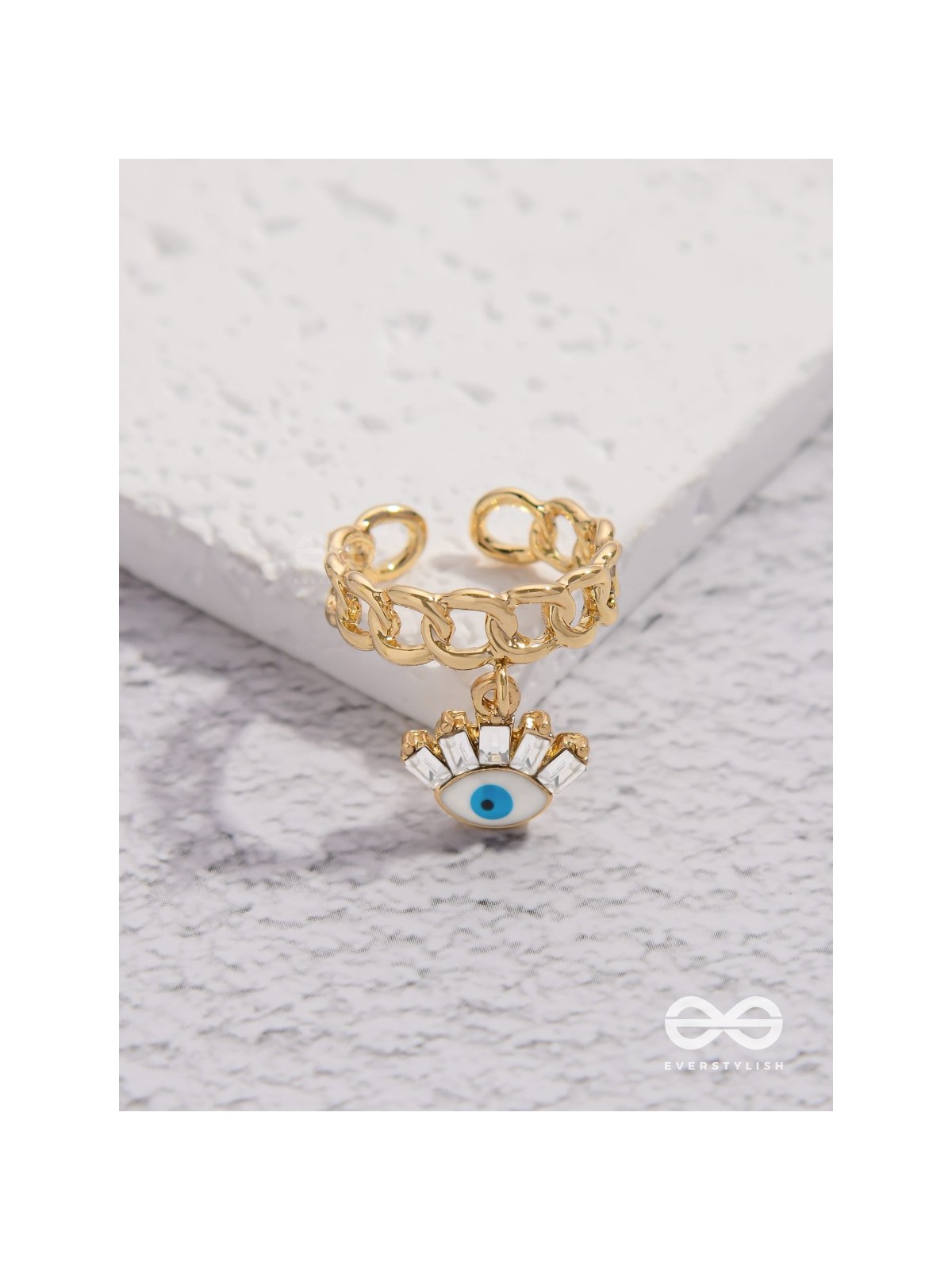 Guardian Gaze - Golden Embellished Charm Ring 