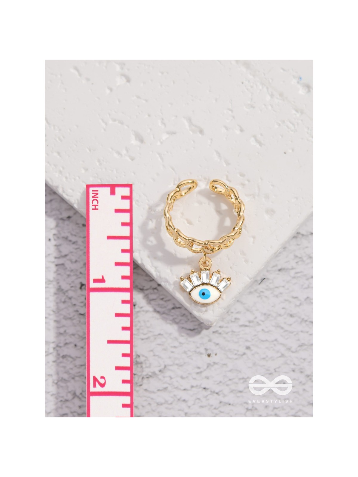 Guardian Gaze - Golden Embellished Charm Ring 