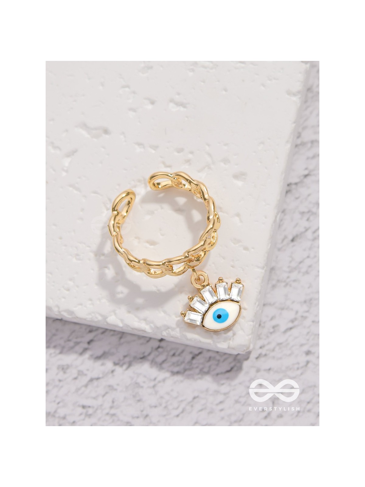 Guardian Gaze - Golden Embellished Charm Ring 