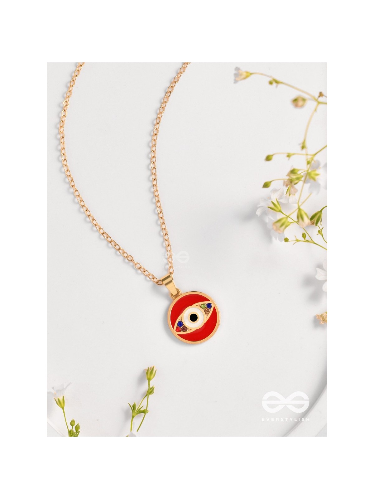 Guardian Eye Stone - Golden Embellished Pendant With Anti-Tarnish Coating (Red)