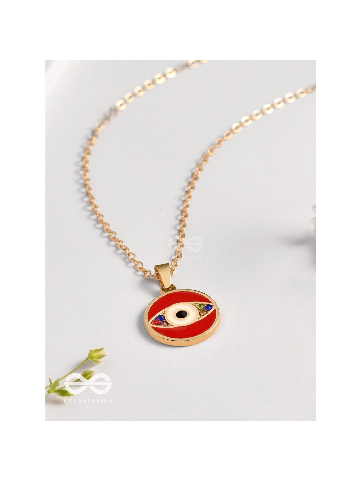 Guardian Eye Stone - Golden Embellished Pendant With Anti-Tarnish Coating (Red)