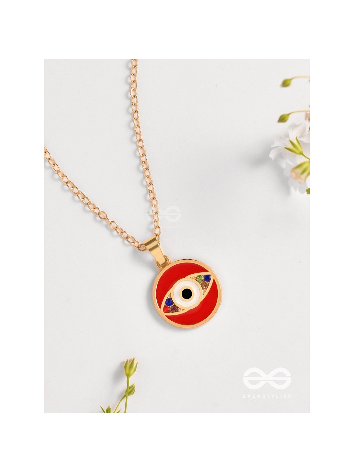 Guardian Eye Stone - Golden Embellished Pendant With Anti-Tarnish Coating (Red)