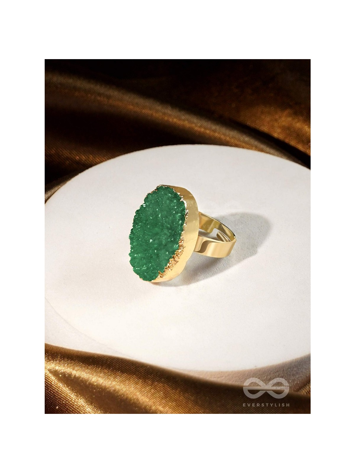 Crystal Frost - Green Druzy Ring (Adjustable)