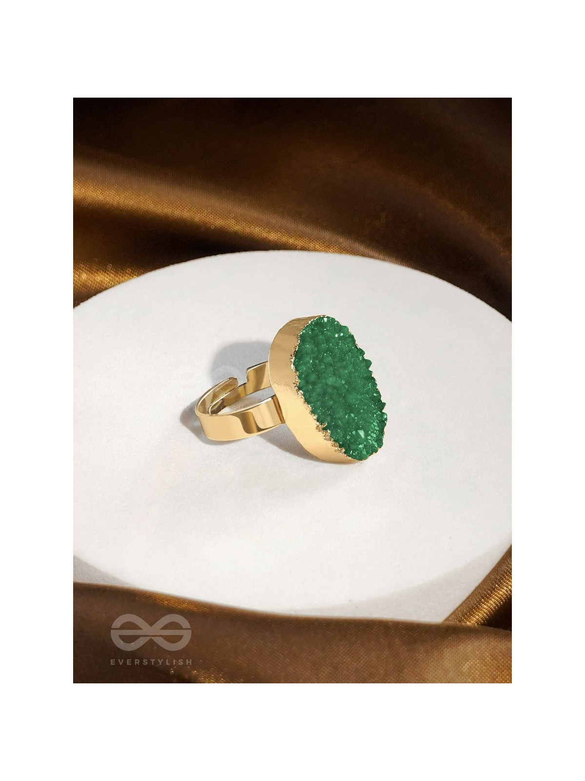 Crystal Frost - Green Druzy Ring (Adjustable)