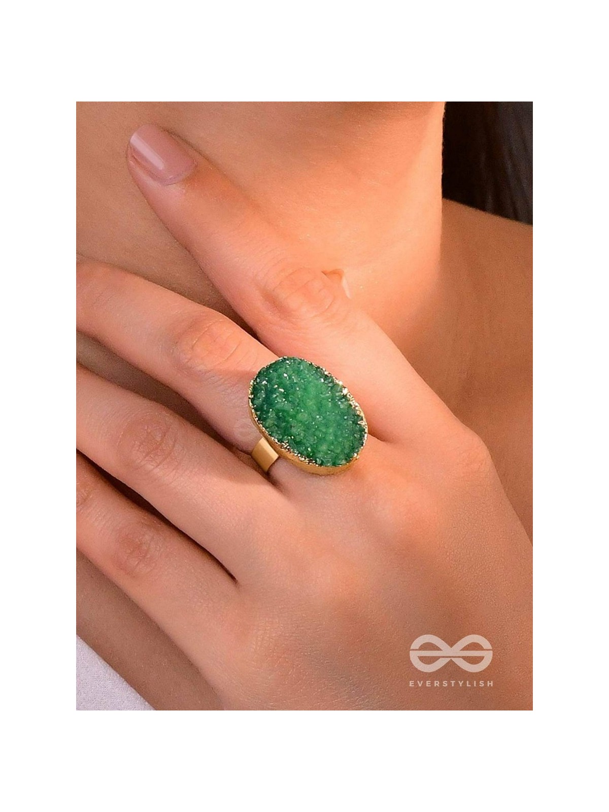 Crystal Frost - Green Druzy Ring (Adjustable)