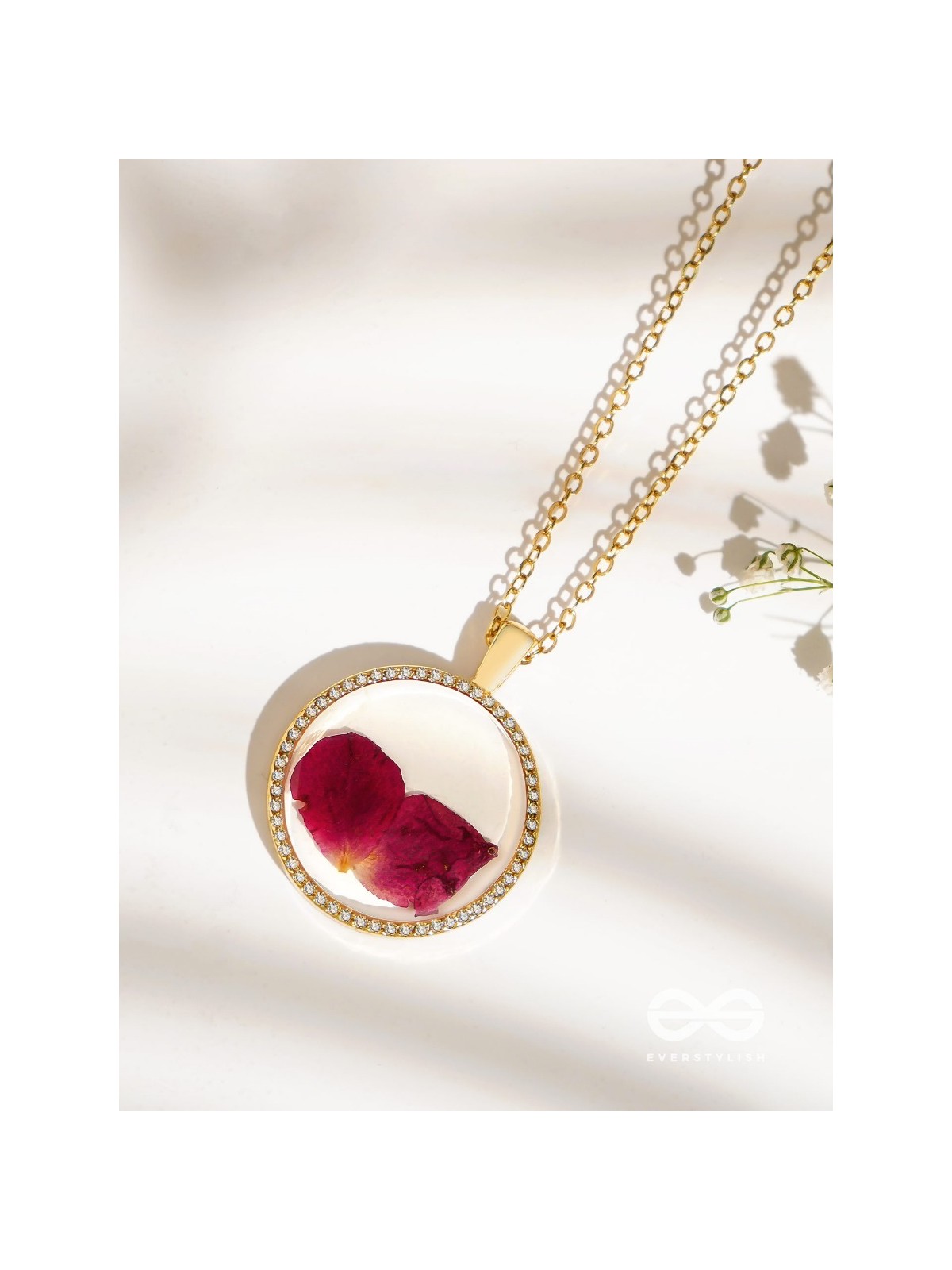 Bloom And Blush - Pressed Flowe Resin Pendant With Anti-Tarnish Coating 