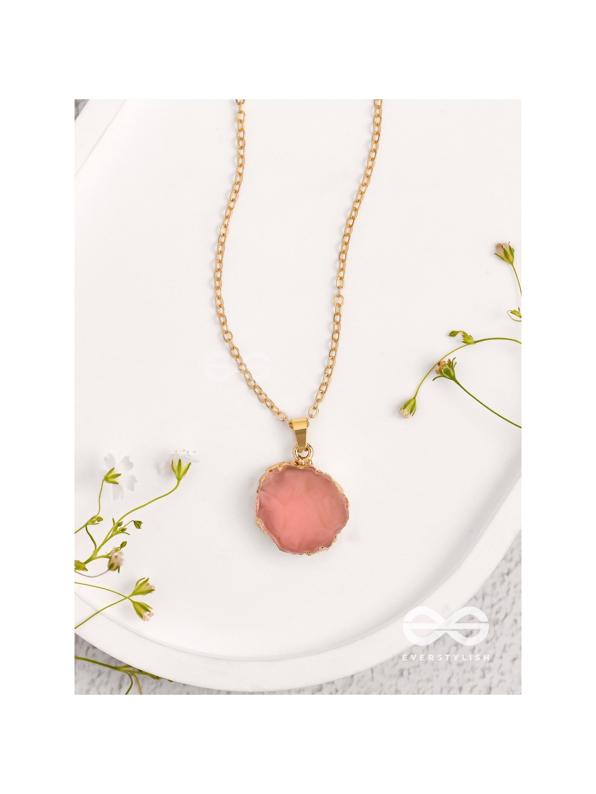 Glowing Magic - Golden And Pink Resin Pendant With Anti-Tarnish Coating