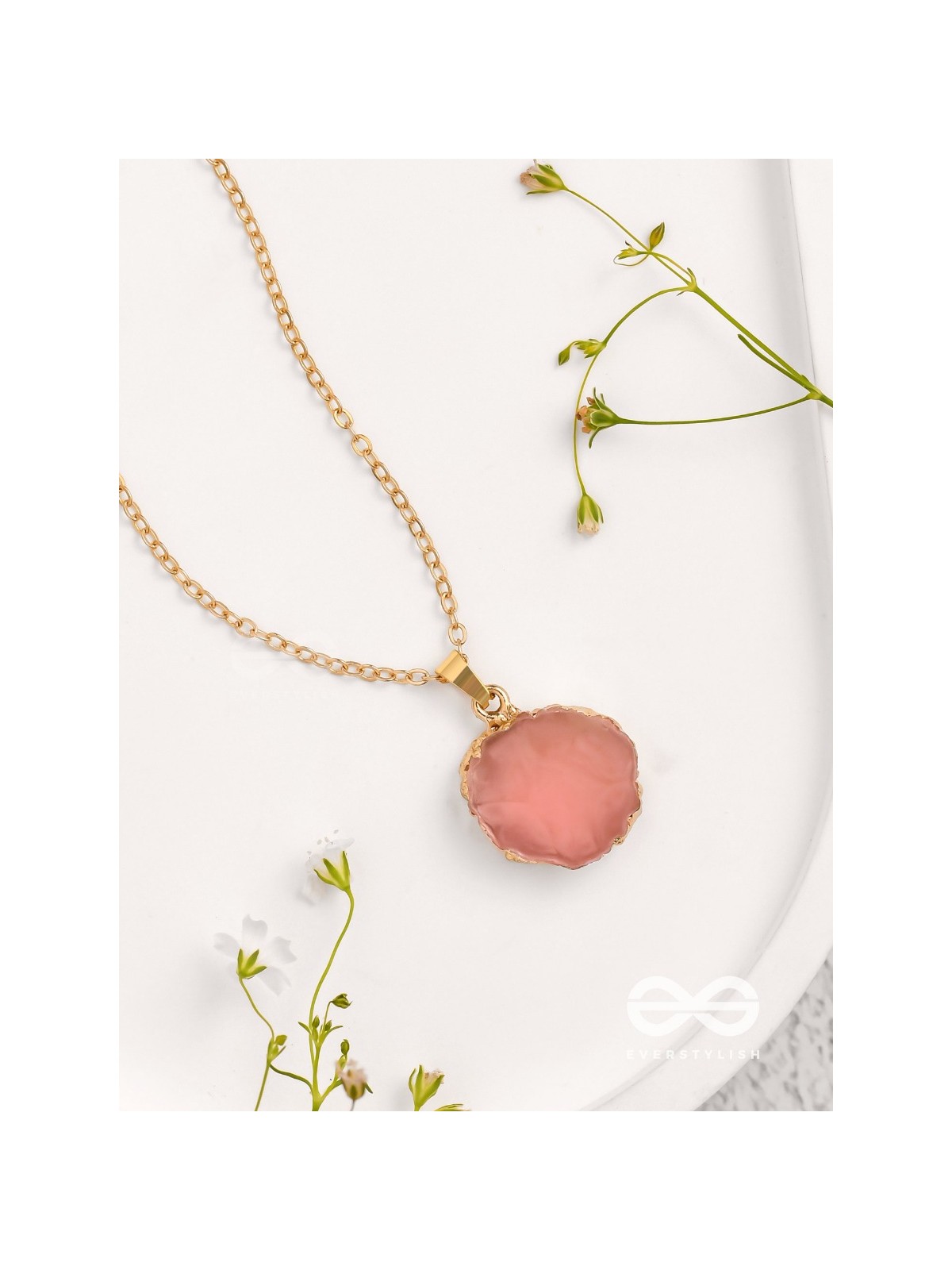 Glowing Magic - Golden And Pink Resin Pendant With Anti-Tarnish Coating