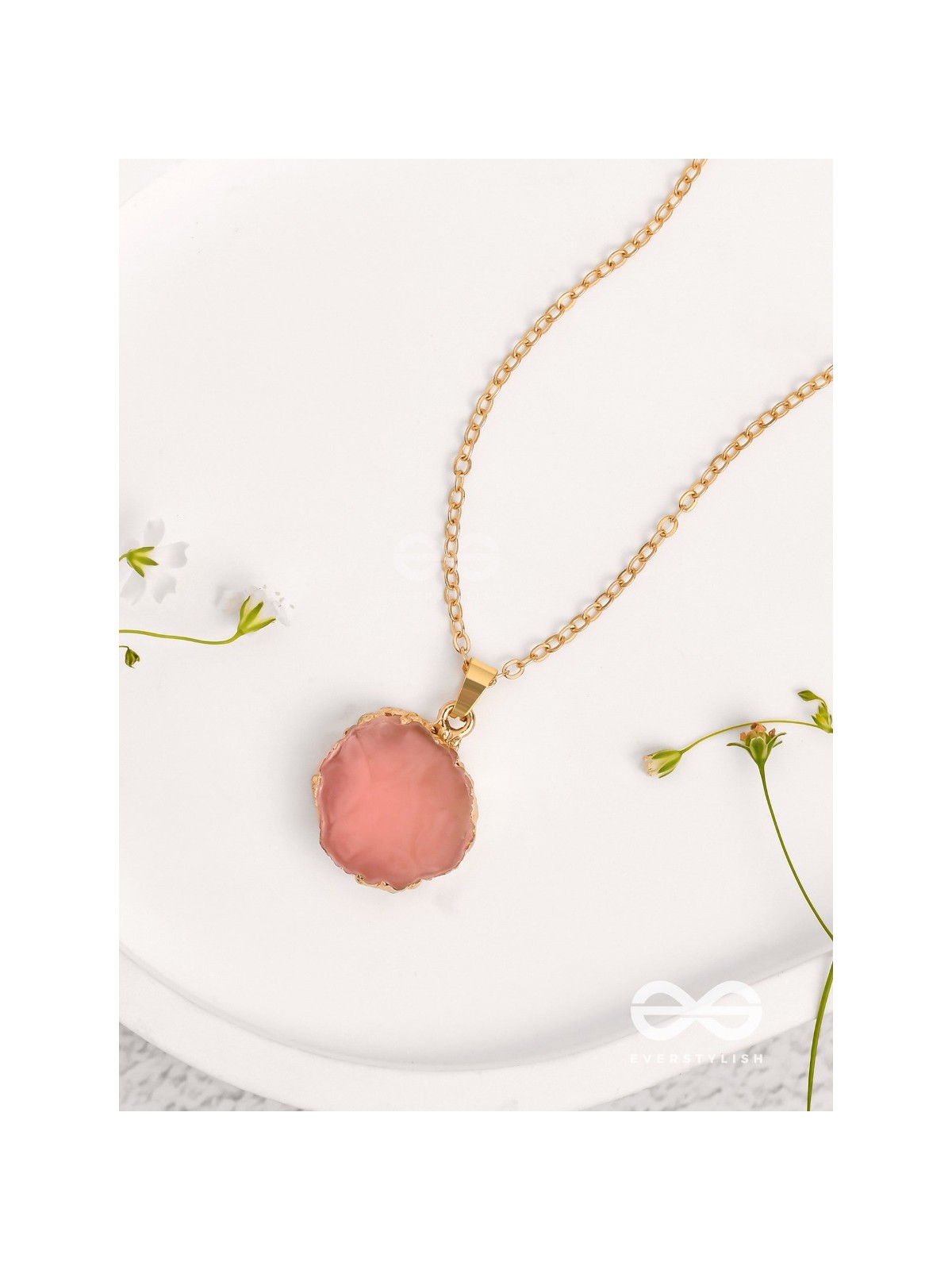 Glowing Magic - Golden And Pink Resin Pendant With Anti-Tarnish Coating