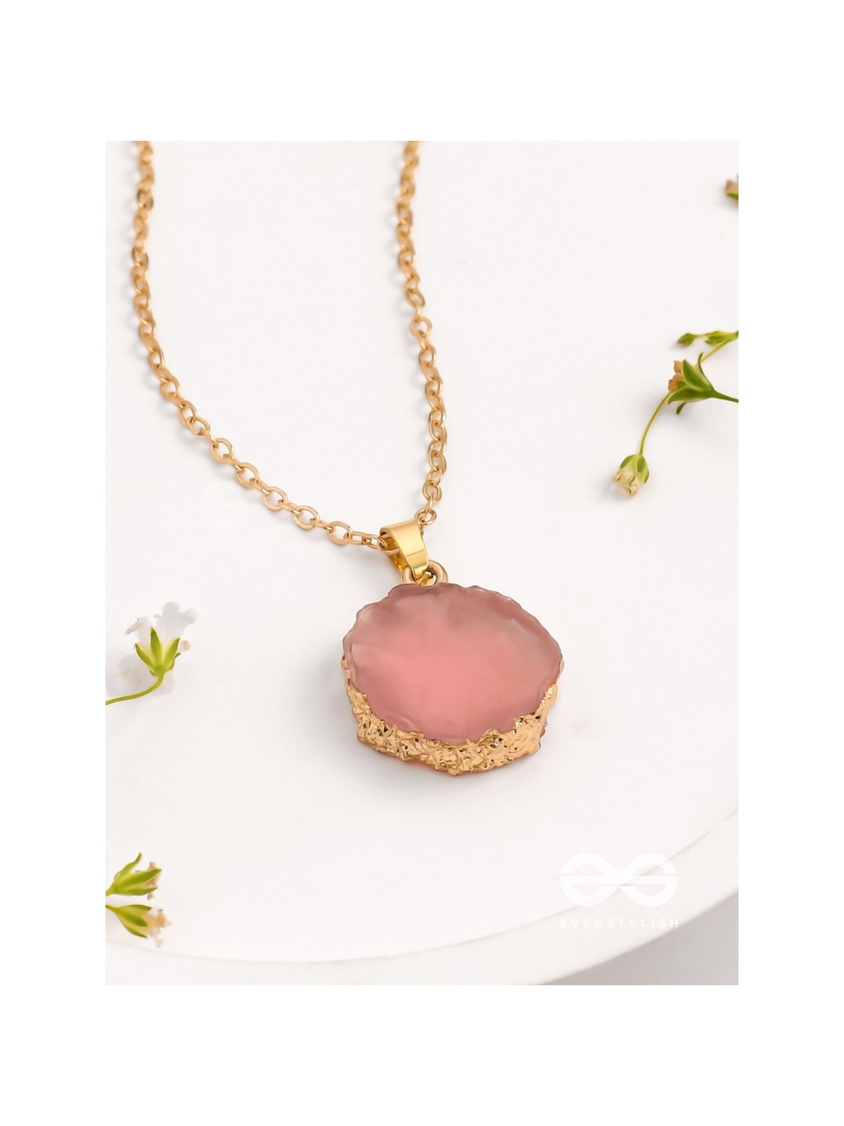 Glowing Magic - Golden And Pink Resin Pendant With Anti-Tarnish Coating