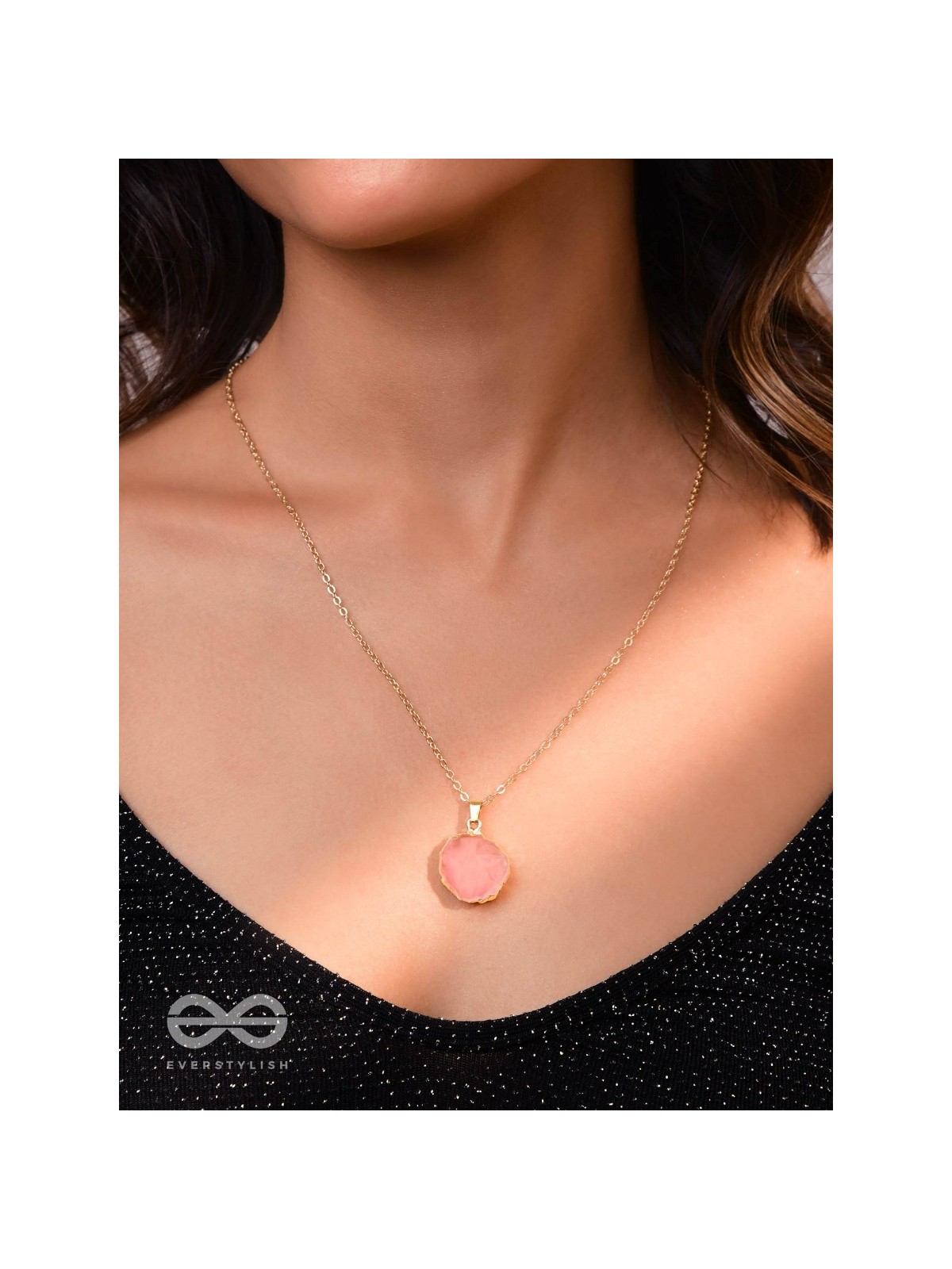 Glowing Magic - Golden And Pink Resin Pendant With Anti-Tarnish Coating