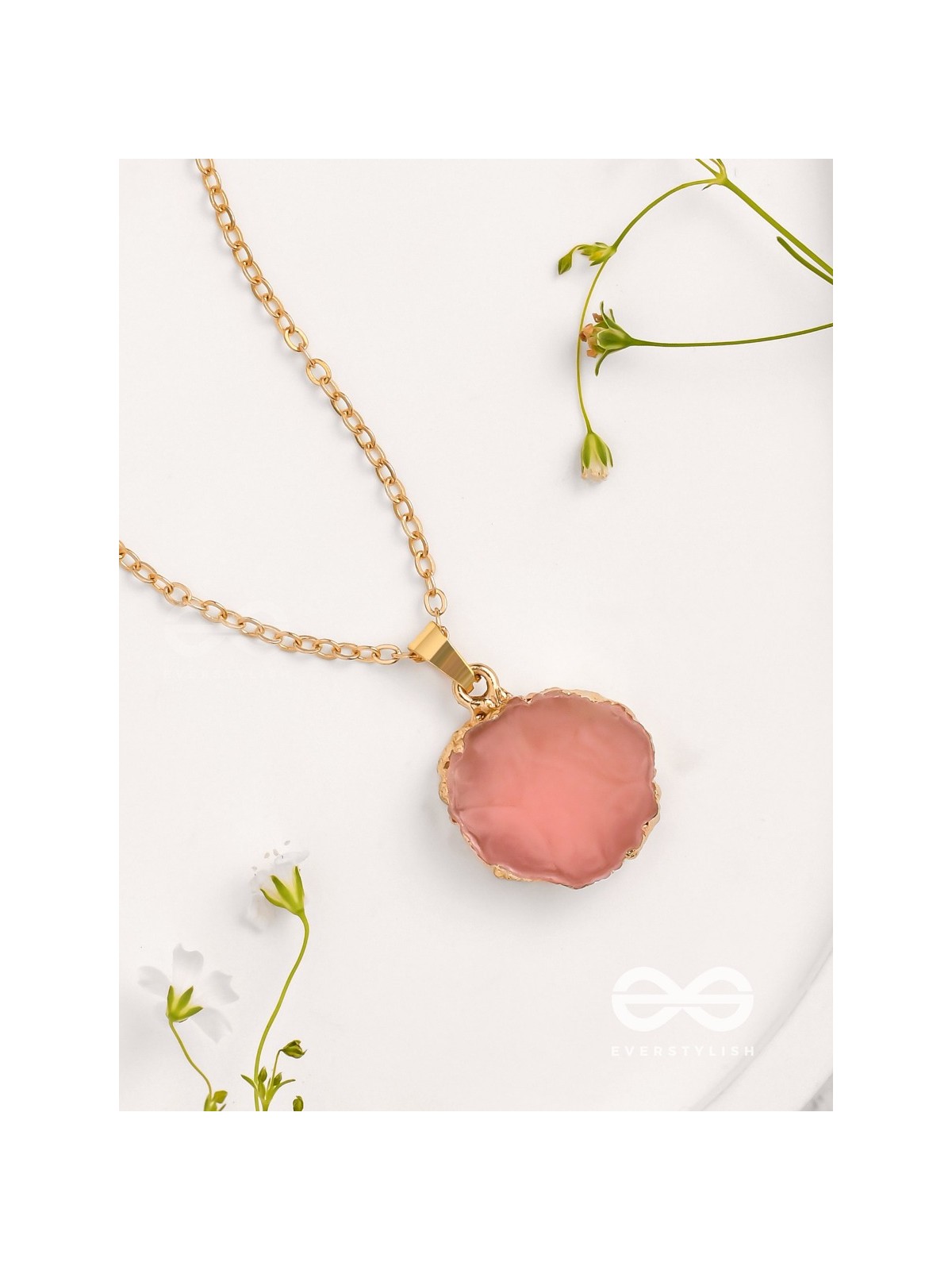 Glowing Magic - Golden And Pink Resin Pendant With Anti-Tarnish Coating