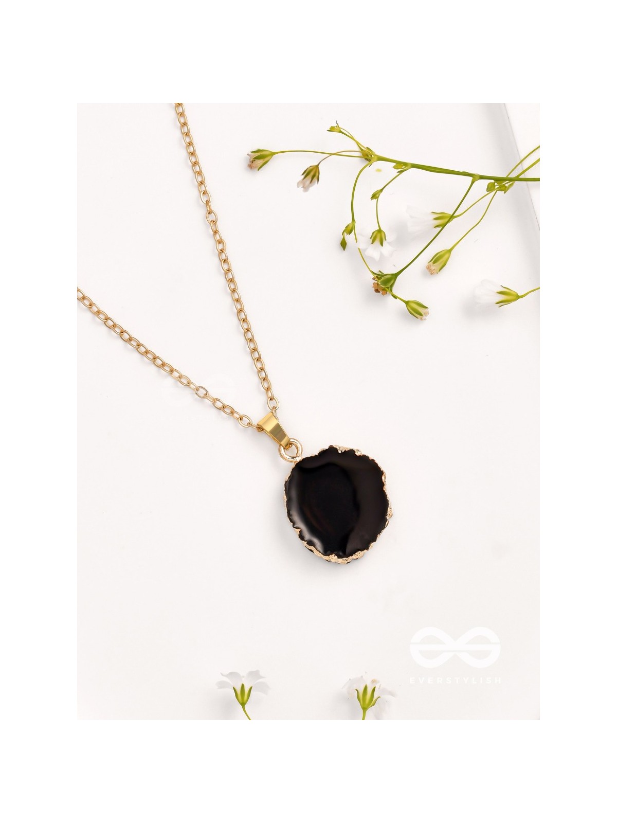 Glowing Magic - Golden And Black Resin Pendant With Anti-Tarnish Coating