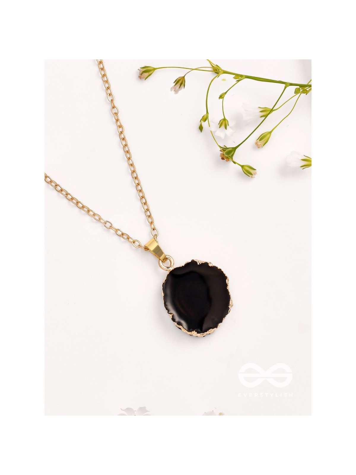 Glowing Magic - Golden And Black Resin Pendant With Anti-Tarnish Coating