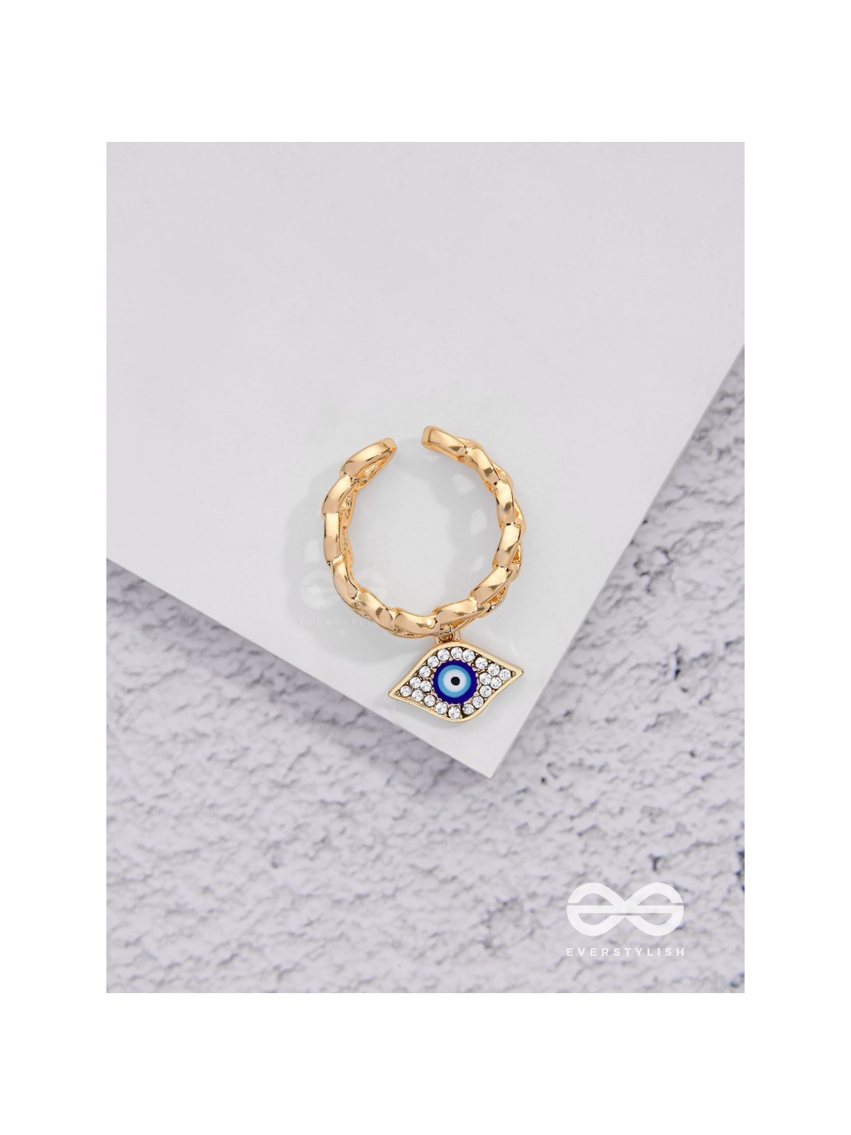 Cosmic Watcher - Golden Embellished Charm Ring (Adjustable)