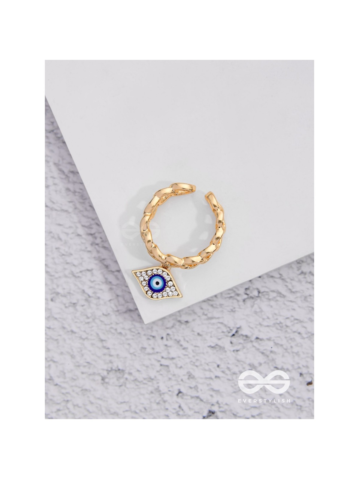 Cosmic Watcher - Golden Embellished Charm Ring (Adjustable)