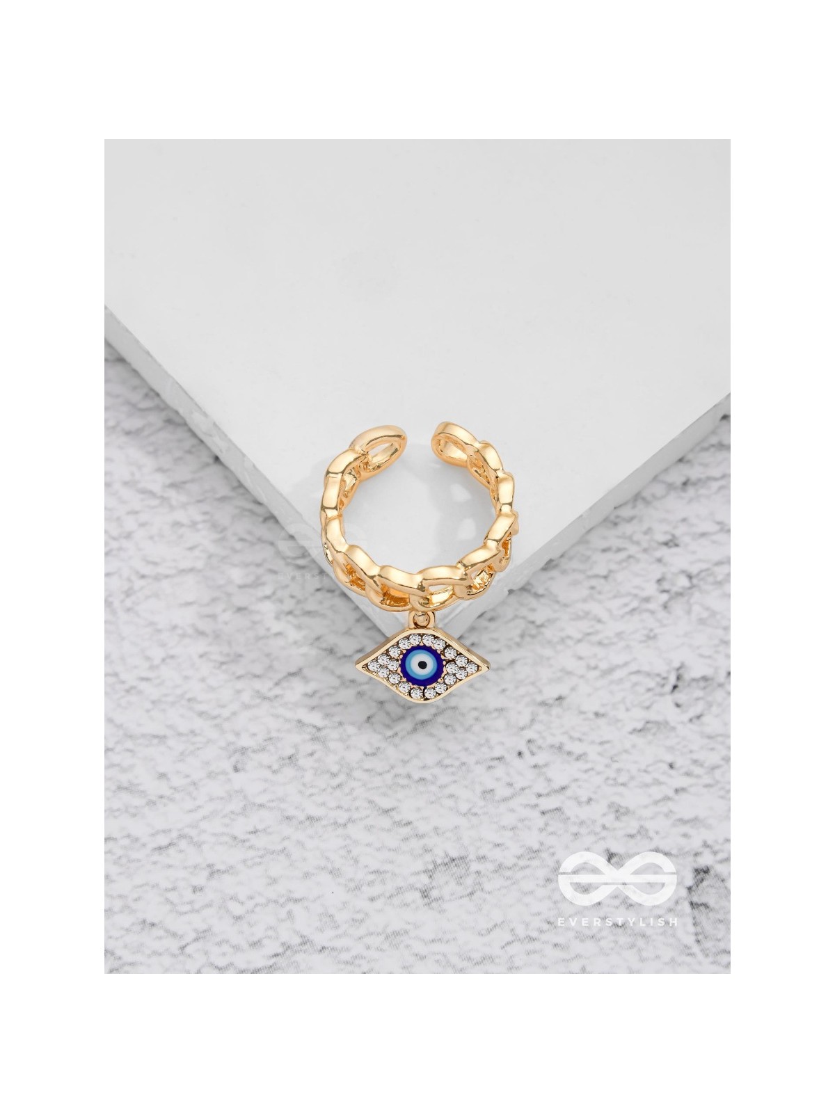 Cosmic Watcher - Golden Embellished Charm Ring (Adjustable)