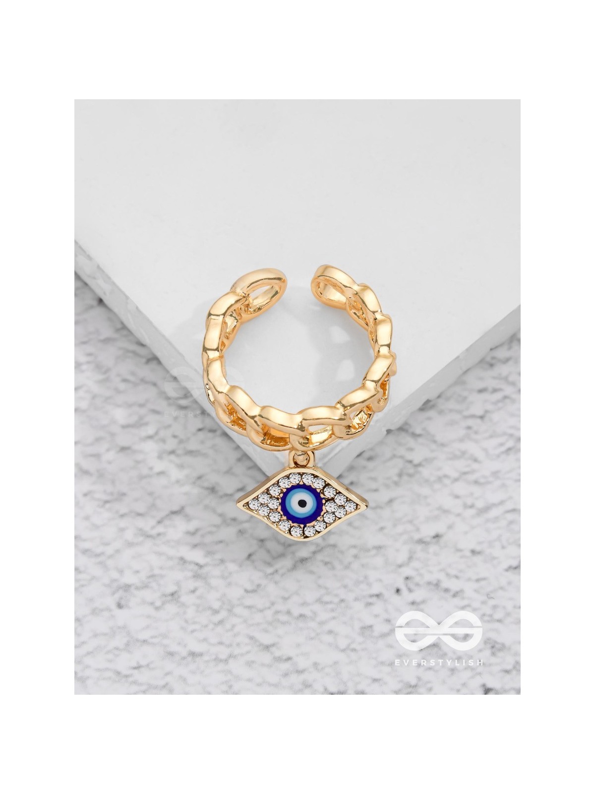 Cosmic Watcher - Golden Embellished Charm Ring (Adjustable)