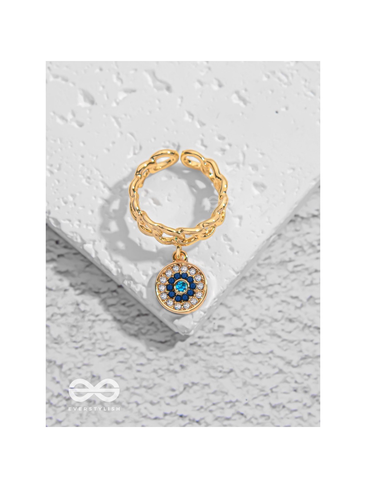 Bedazzled Gaze - Golden Embellished Charm Ring (Adjustable)