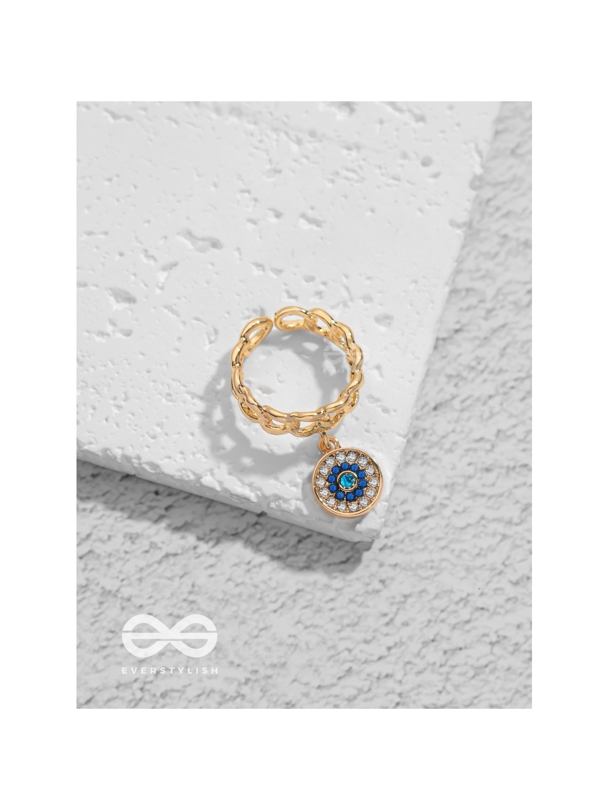 Bedazzled Gaze - Golden Embellished Charm Ring (Adjustable)