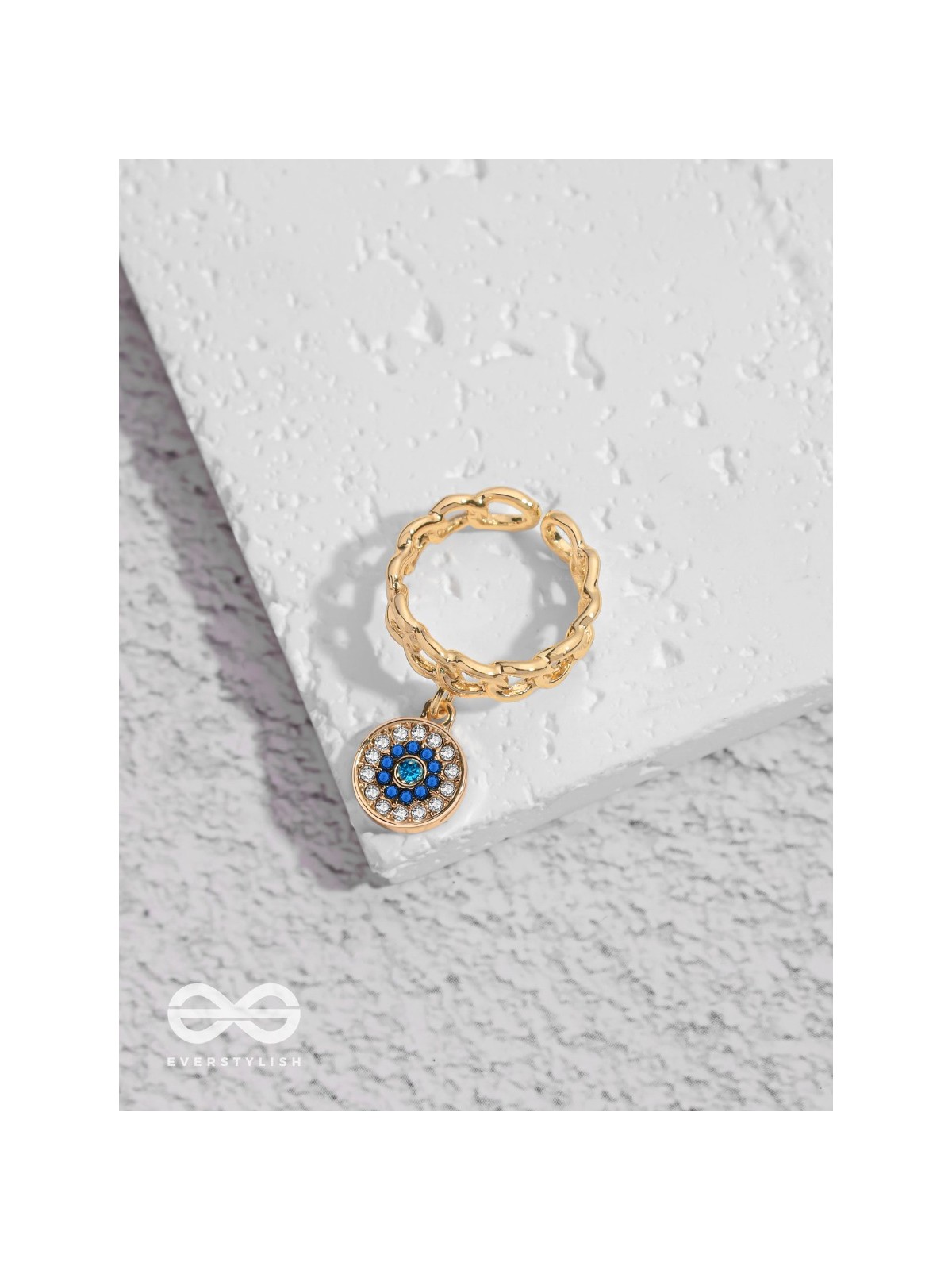 Bedazzled Gaze - Golden Embellished Charm Ring (Adjustable)