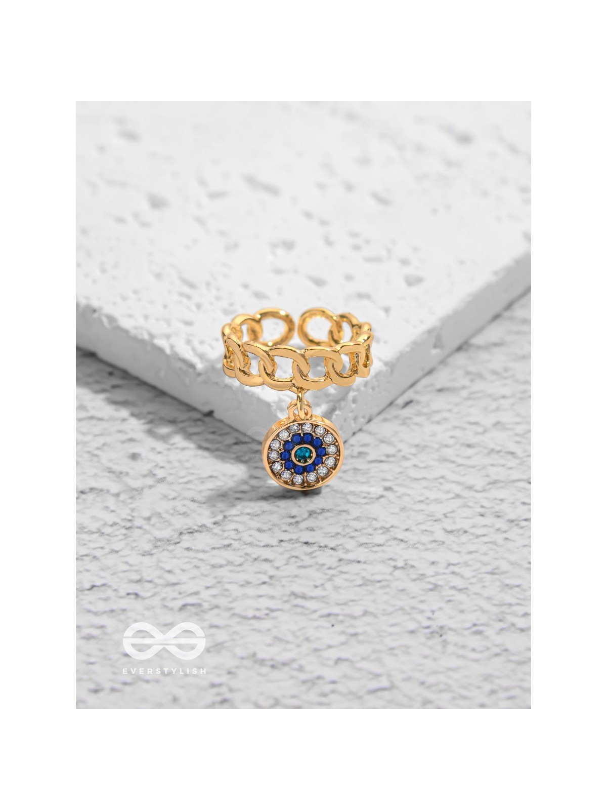 Bedazzled Gaze - Golden Embellished Charm Ring (Adjustable)