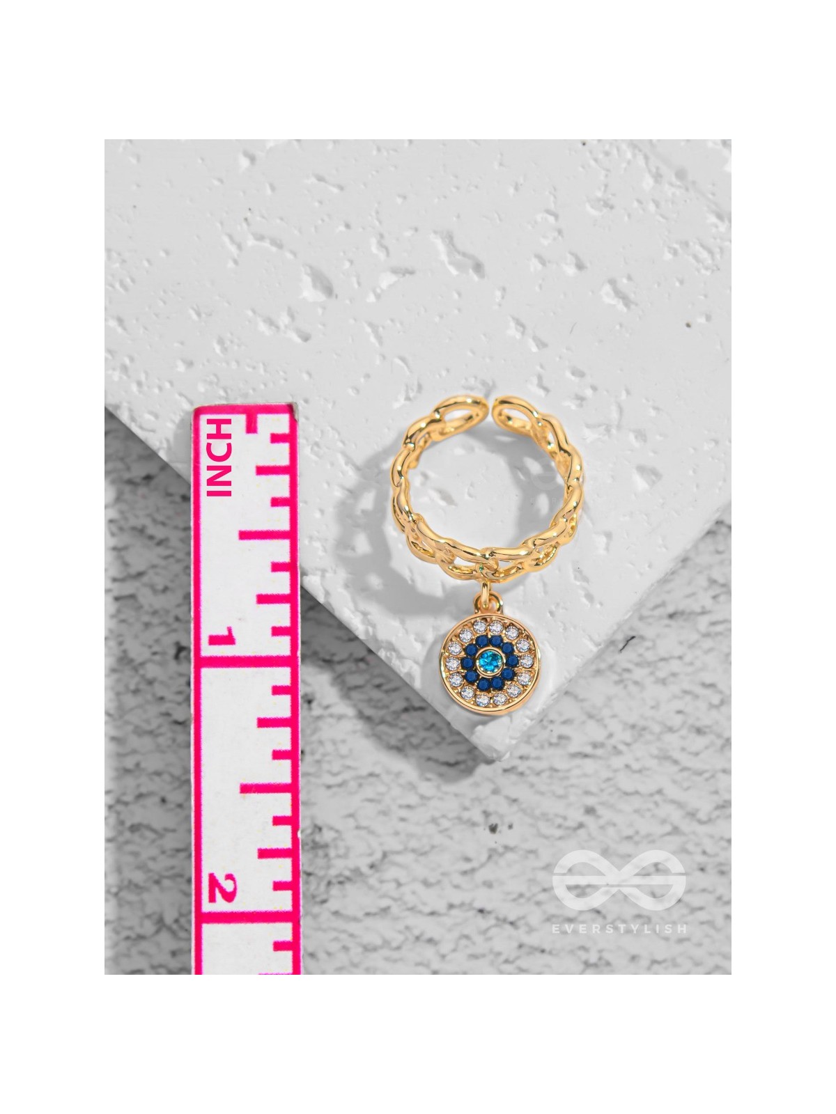 Bedazzled Gaze - Golden Embellished Charm Ring (Adjustable)